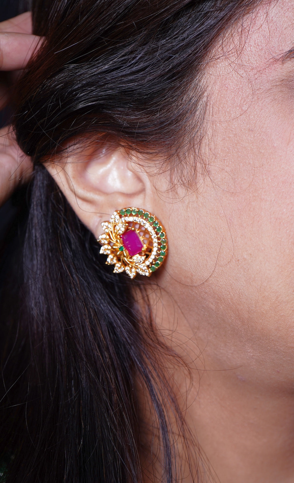 Alisa CZ Ruby Earrings - Chaandi Rivaaz