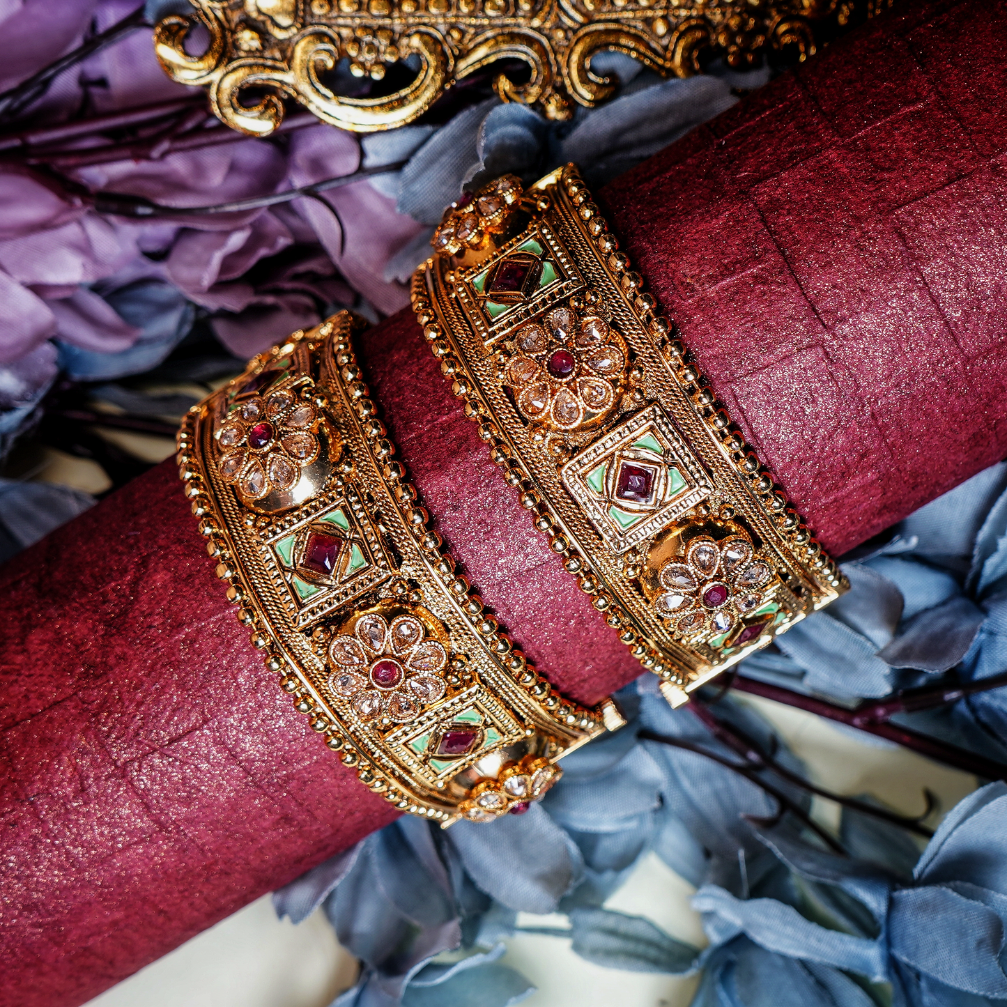 Beautiful Floral Designer Antique Bangles - Chaandi Rivaaz