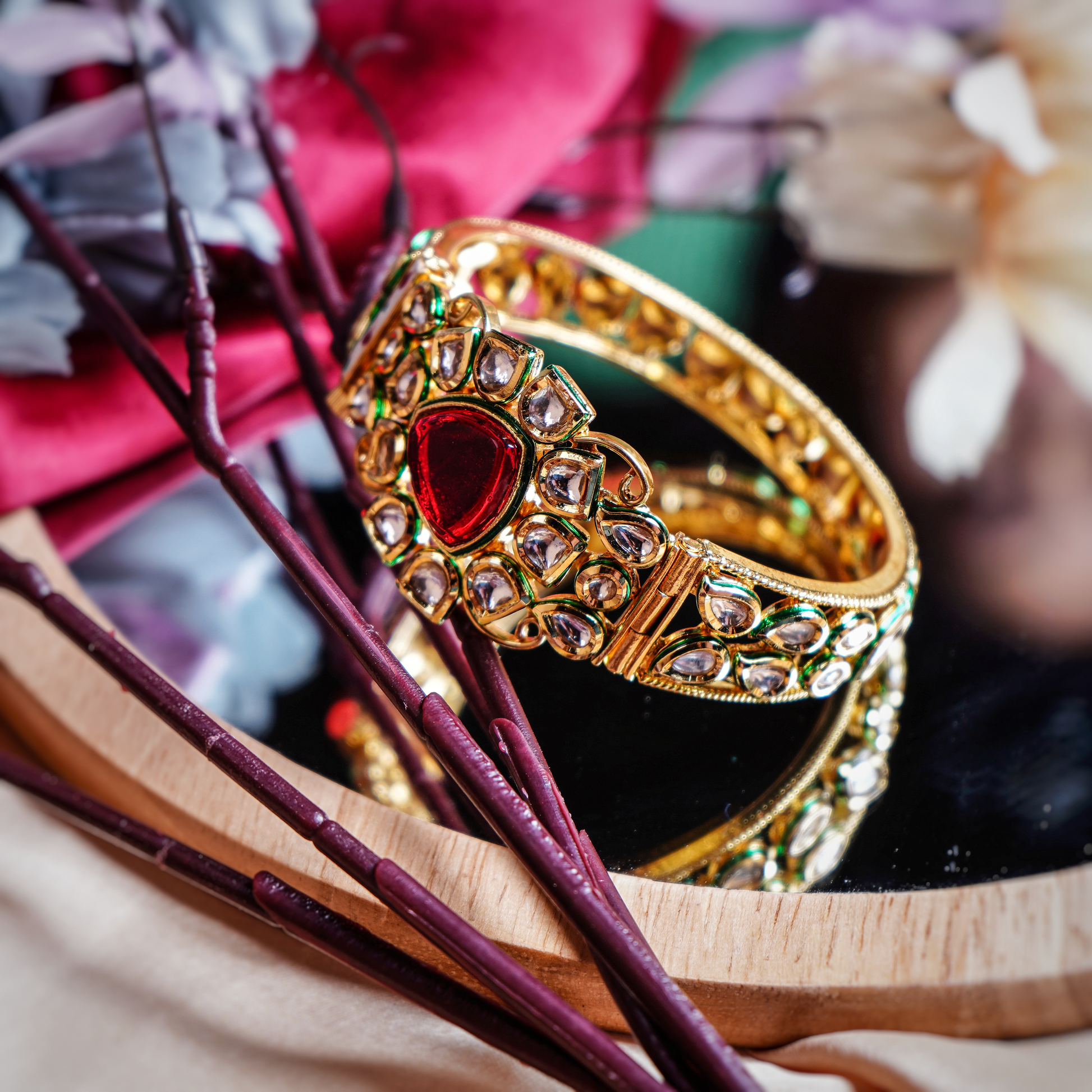 Esha ’s Triangle shaped Kundan Bracelets - Chaandi Rivaaz
