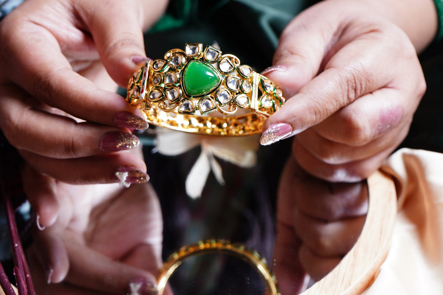 Esha ’s Triangle shaped Kundan Bracelets - Chaandi Rivaaz