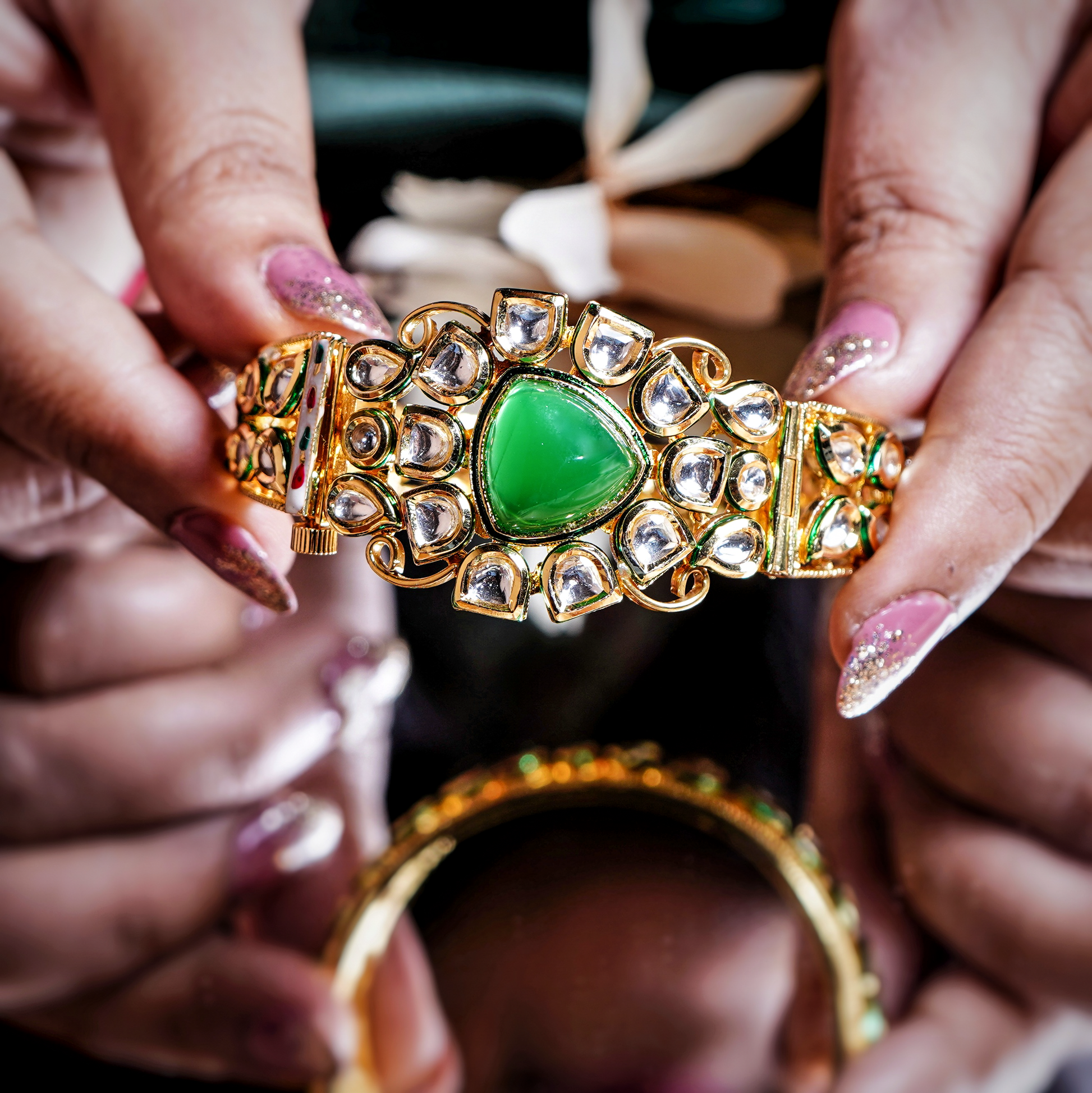 Esha ’s Triangle shaped Kundan Bracelets - Chaandi Rivaaz