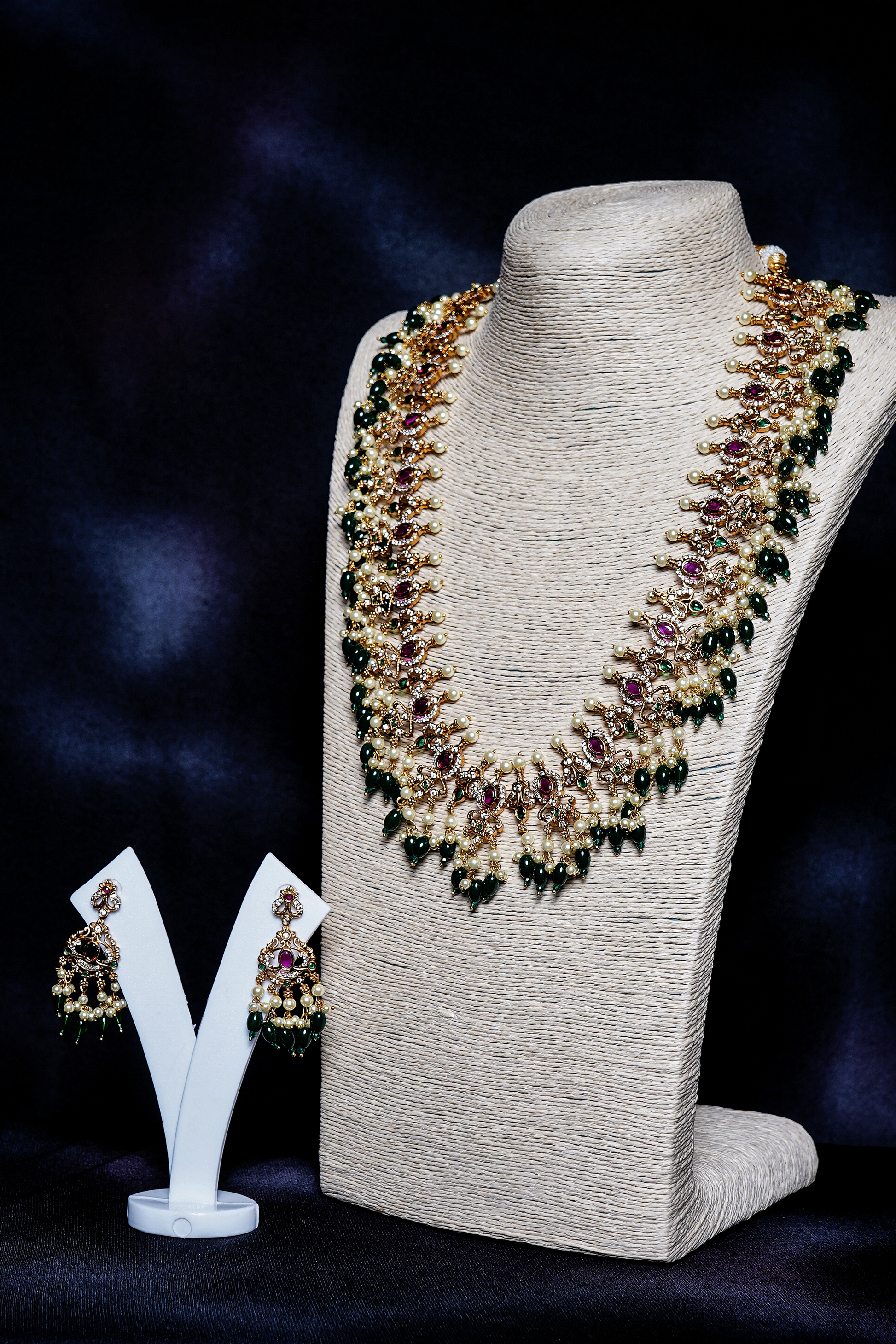 Emerald Jadau Haar set - Chaandi Rivaaz