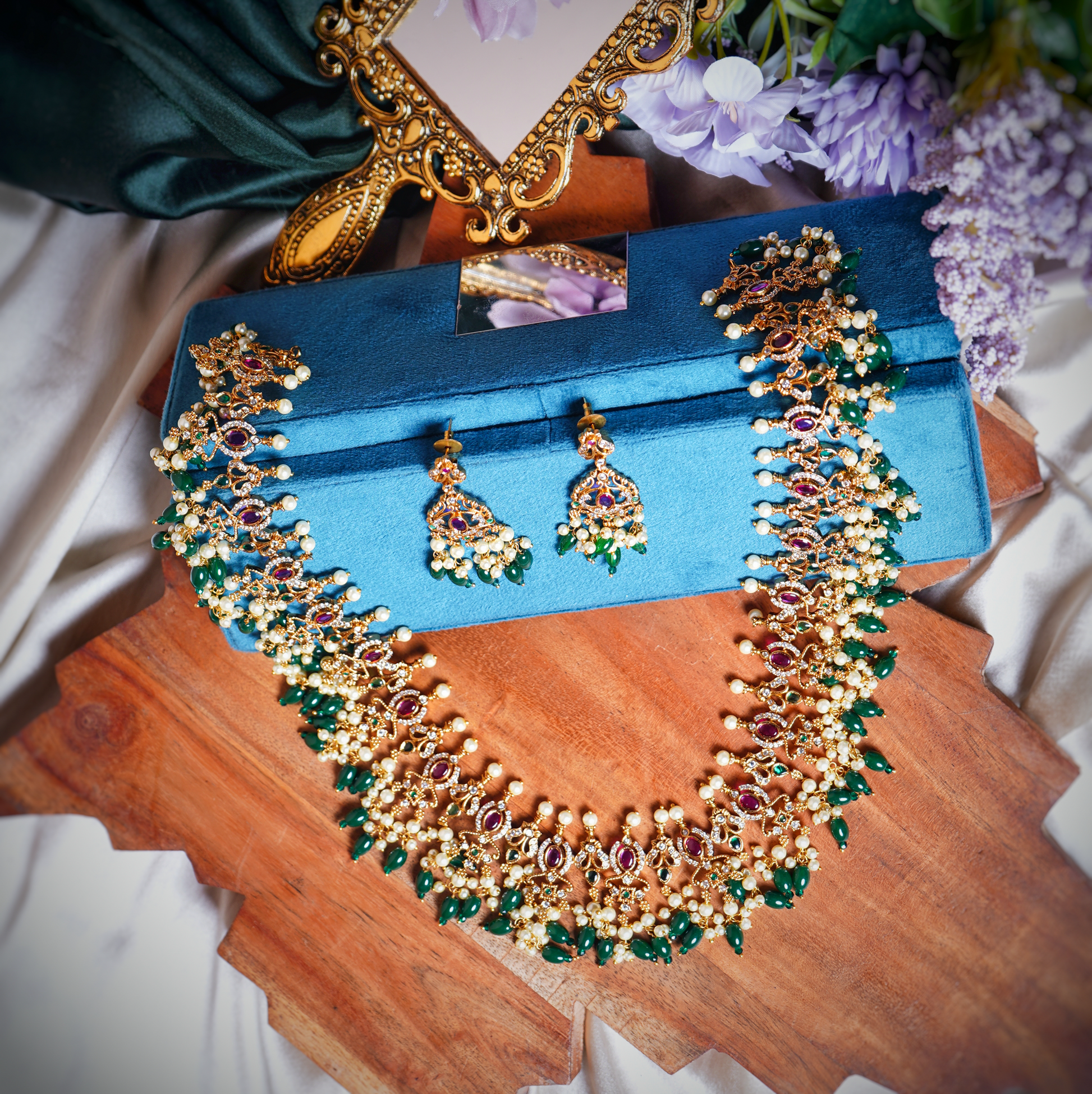 Emerald Jadau Haar set - Chaandi Rivaaz