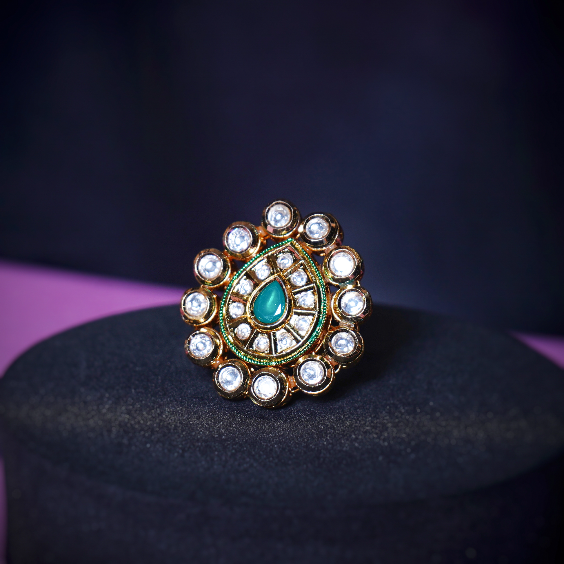 Ella’s Emerald Kundan Cocktail Rings - Chaandi Rivaaz