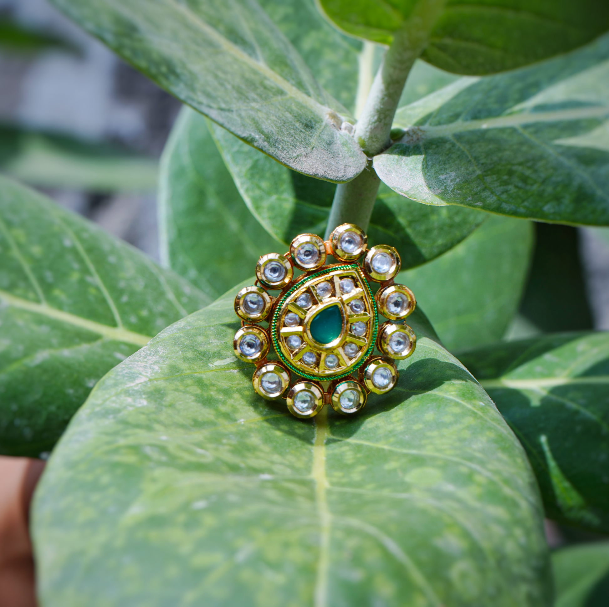 Ella’s Emerald Kundan Cocktail Rings - Chaandi Rivaaz