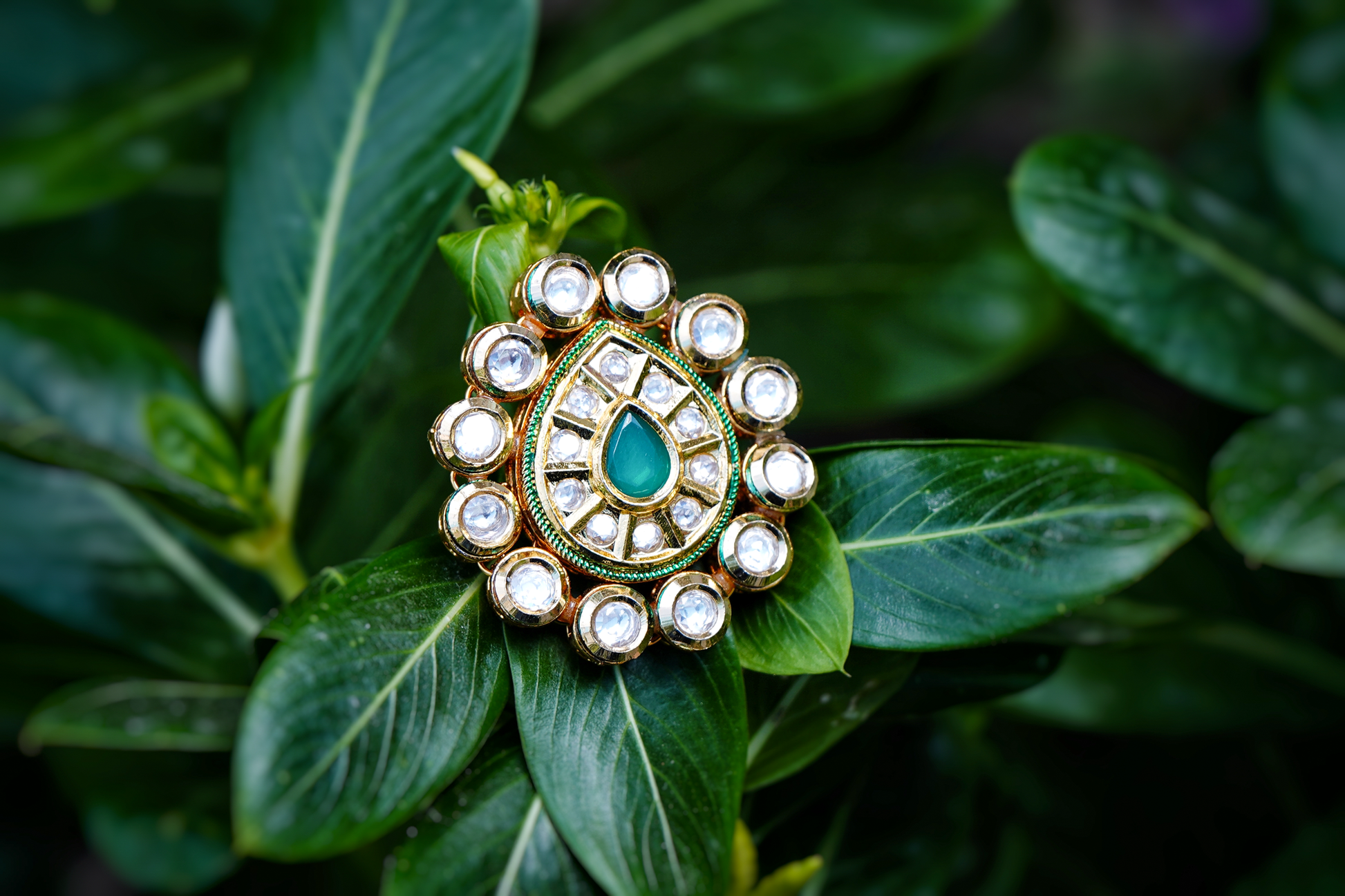 Ella’s Emerald Kundan Cocktail Rings - Chaandi Rivaaz