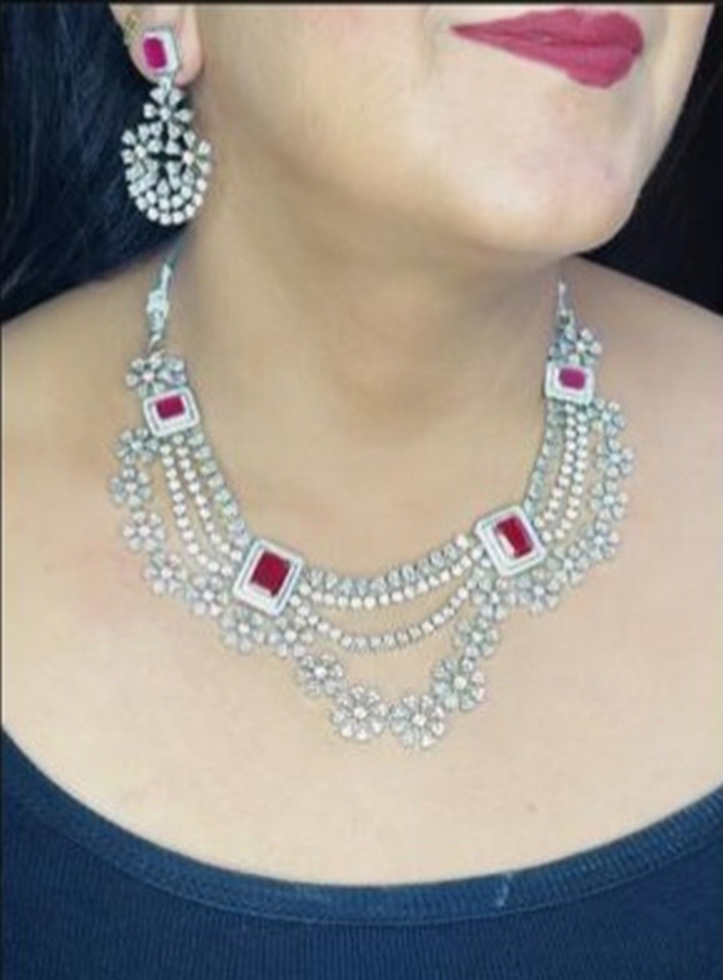 Raina Floral CZ Designer Necklace Set - Chaandi Rivaaz
