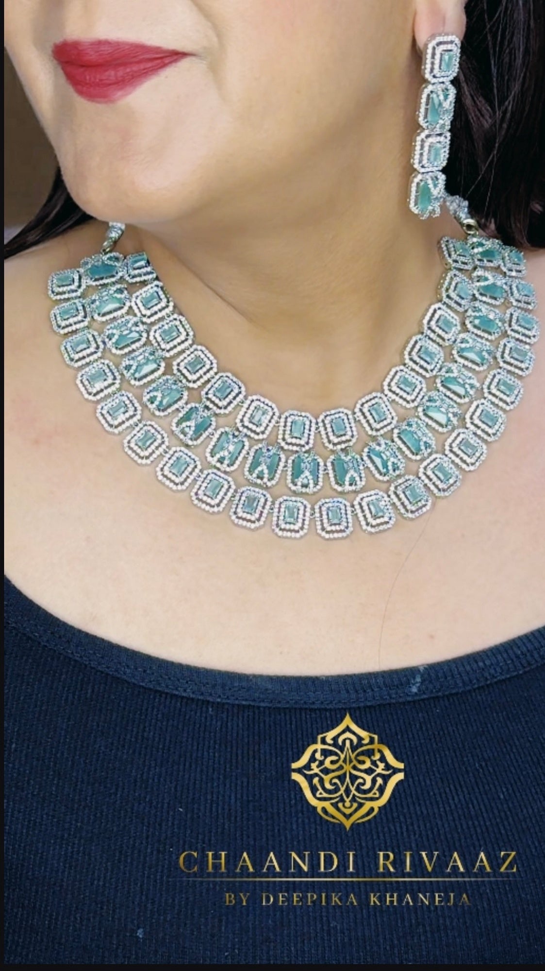 Daisy CZ Triple Layered Designer Necklace set - Chaandi Rivaaz