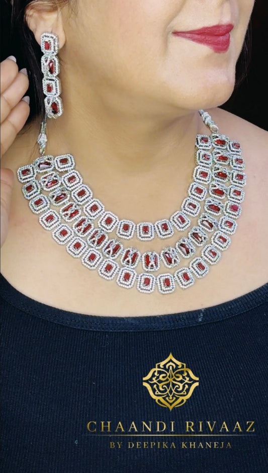 Daisy CZ Triple Layered Designer Necklace set - Chaandi Rivaaz