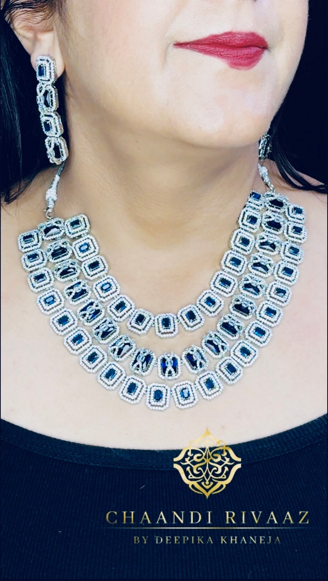 Daisy CZ Triple Layered Designer Necklace set - Chaandi Rivaaz