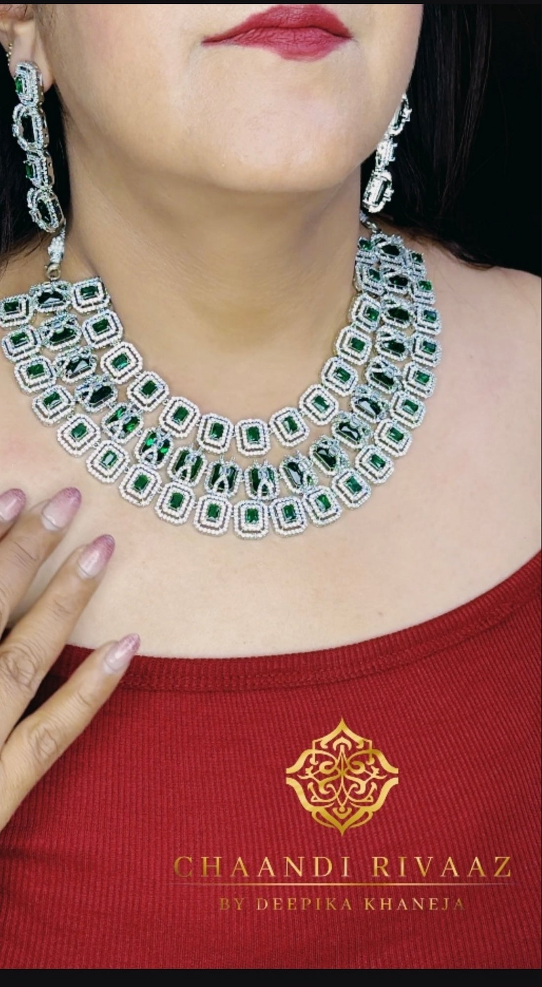 Daisy CZ Triple Layered Designer Necklace set - Chaandi Rivaaz