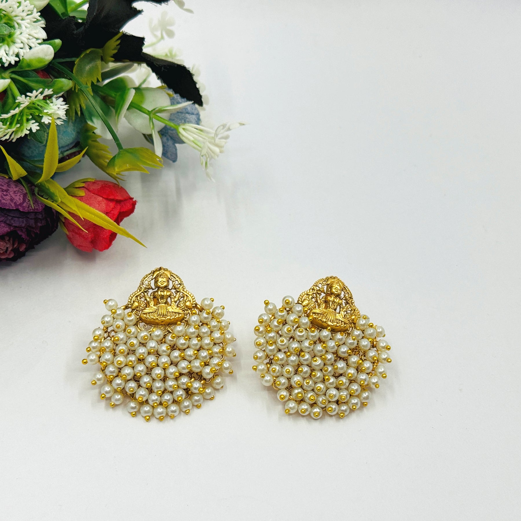 Maha Lakshmi Pearl Earrings - Chaandi Rivaaz