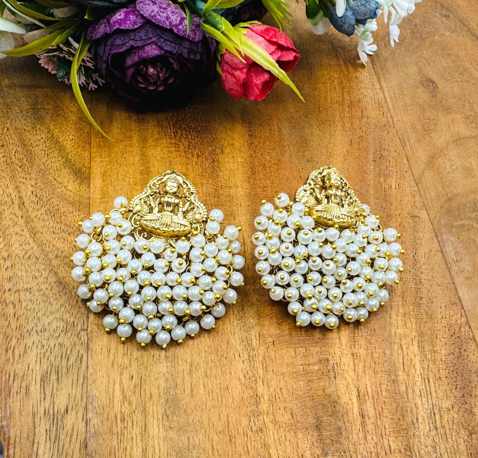 Maha Lakshmi Pearl Earrings - Chaandi Rivaaz