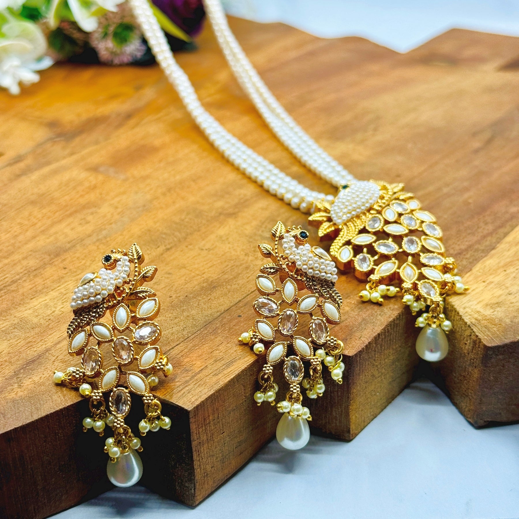Peacock Pearl Designer Pendant Set - Chaandi Rivaaz