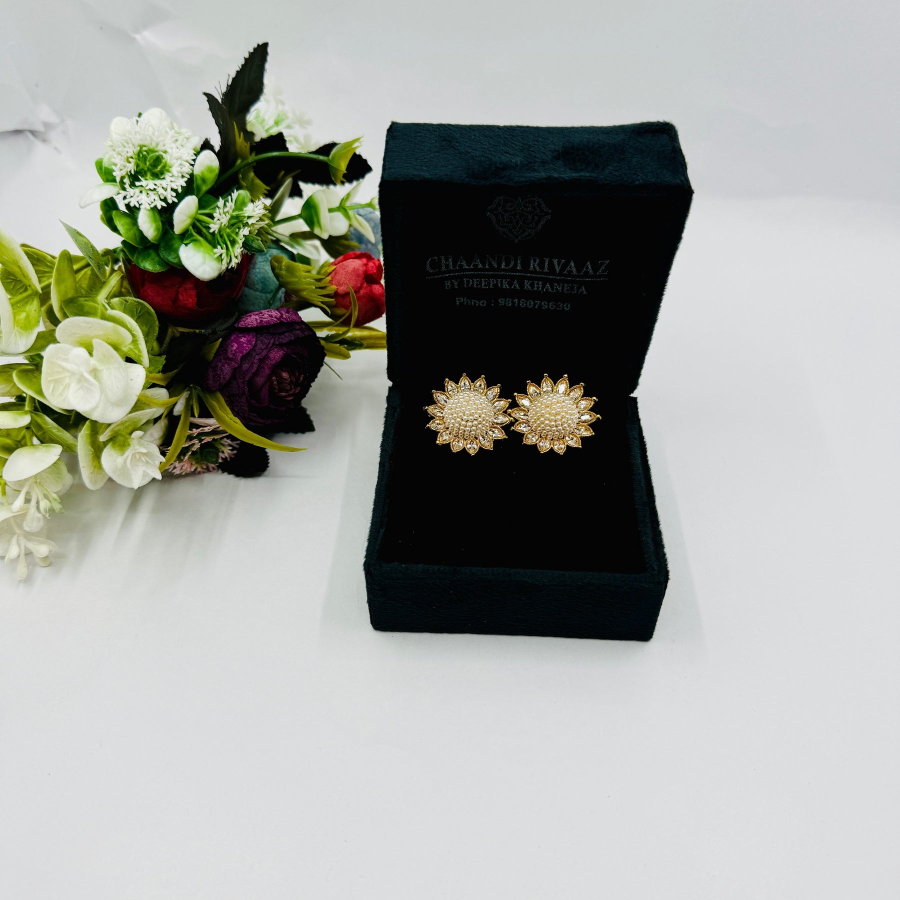 Flower Designer Pearl Earrings - Chaandi Rivaaz