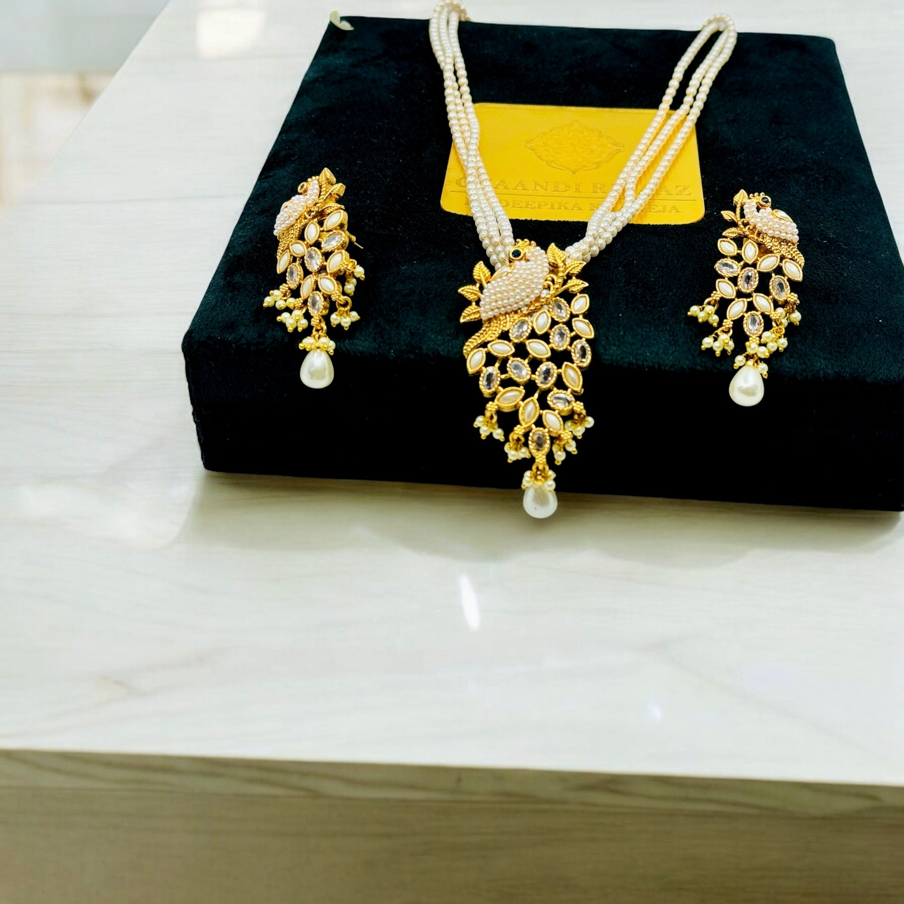 Peacock Pearl Designer Pendant Set - Chaandi Rivaaz