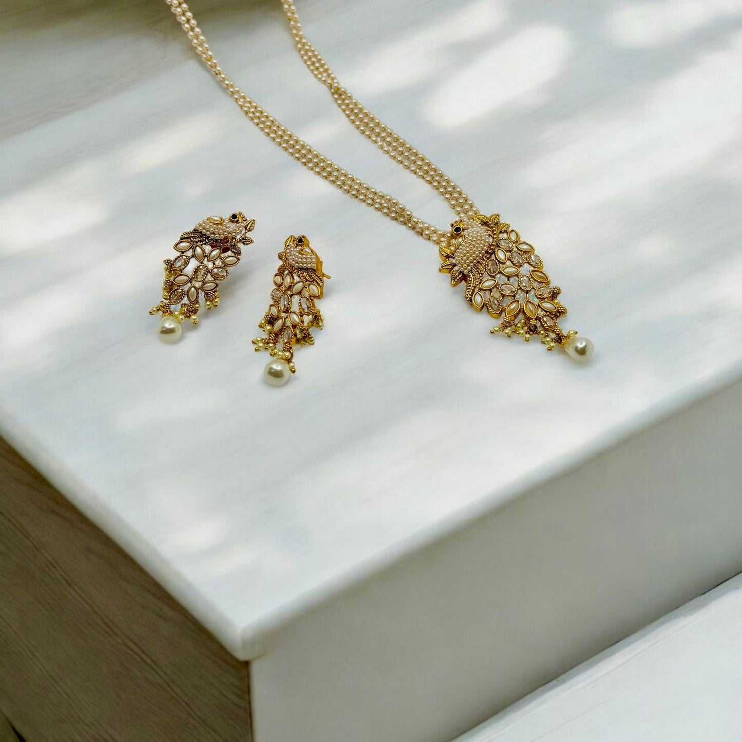 Peacock Pearl Designer Pendant Set - Chaandi Rivaaz