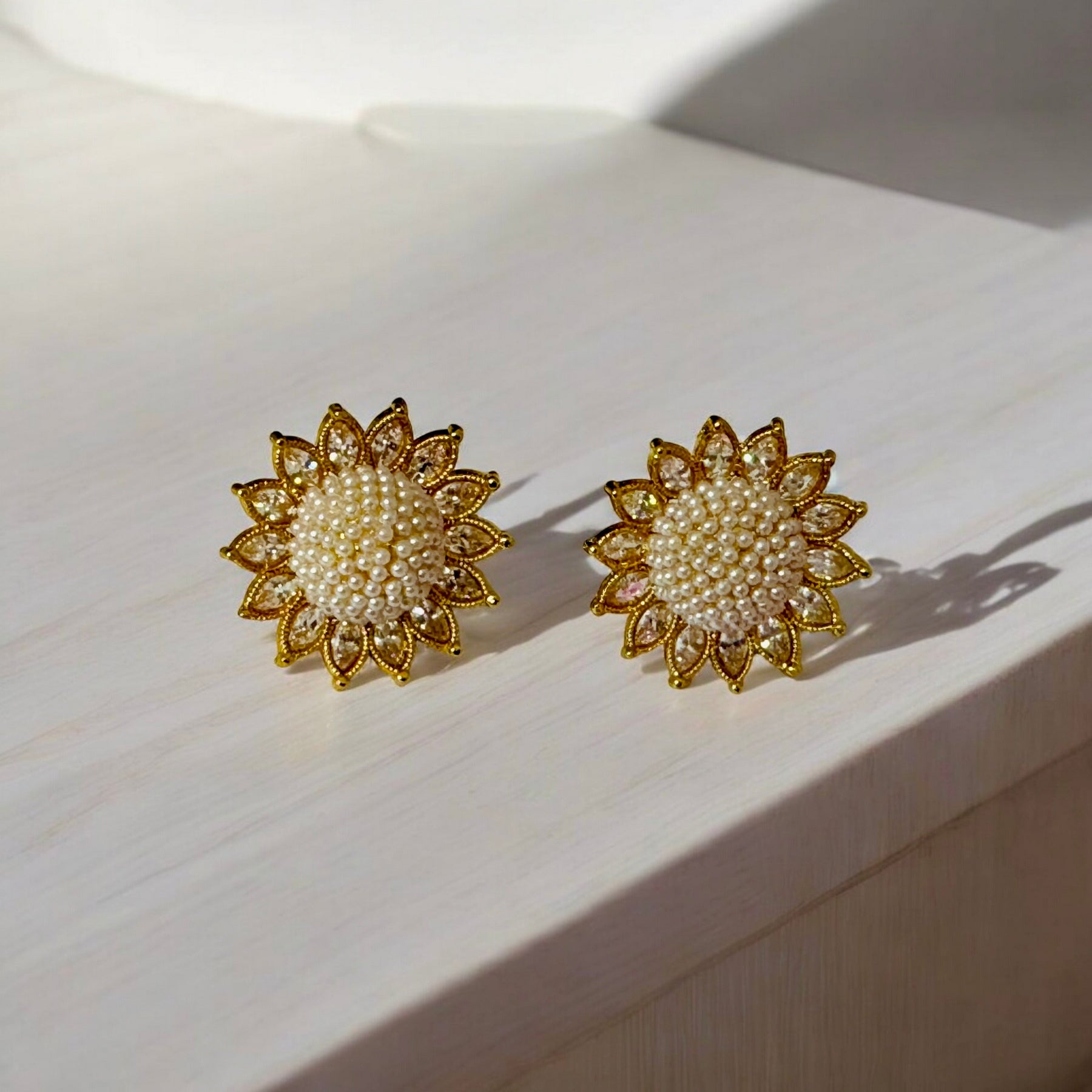 Flower Designer Pearl Earrings - Chaandi Rivaaz