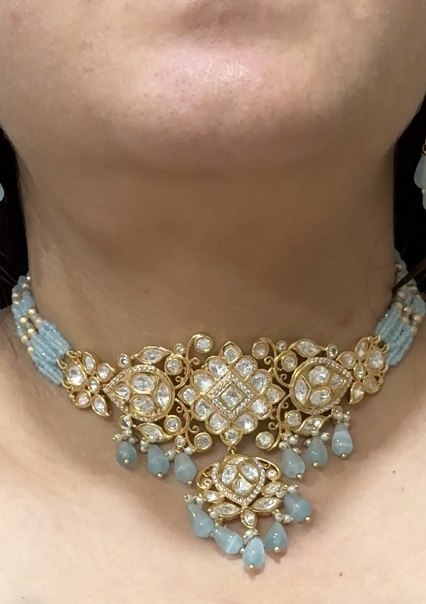 Royal Turquoise Polki Choker set