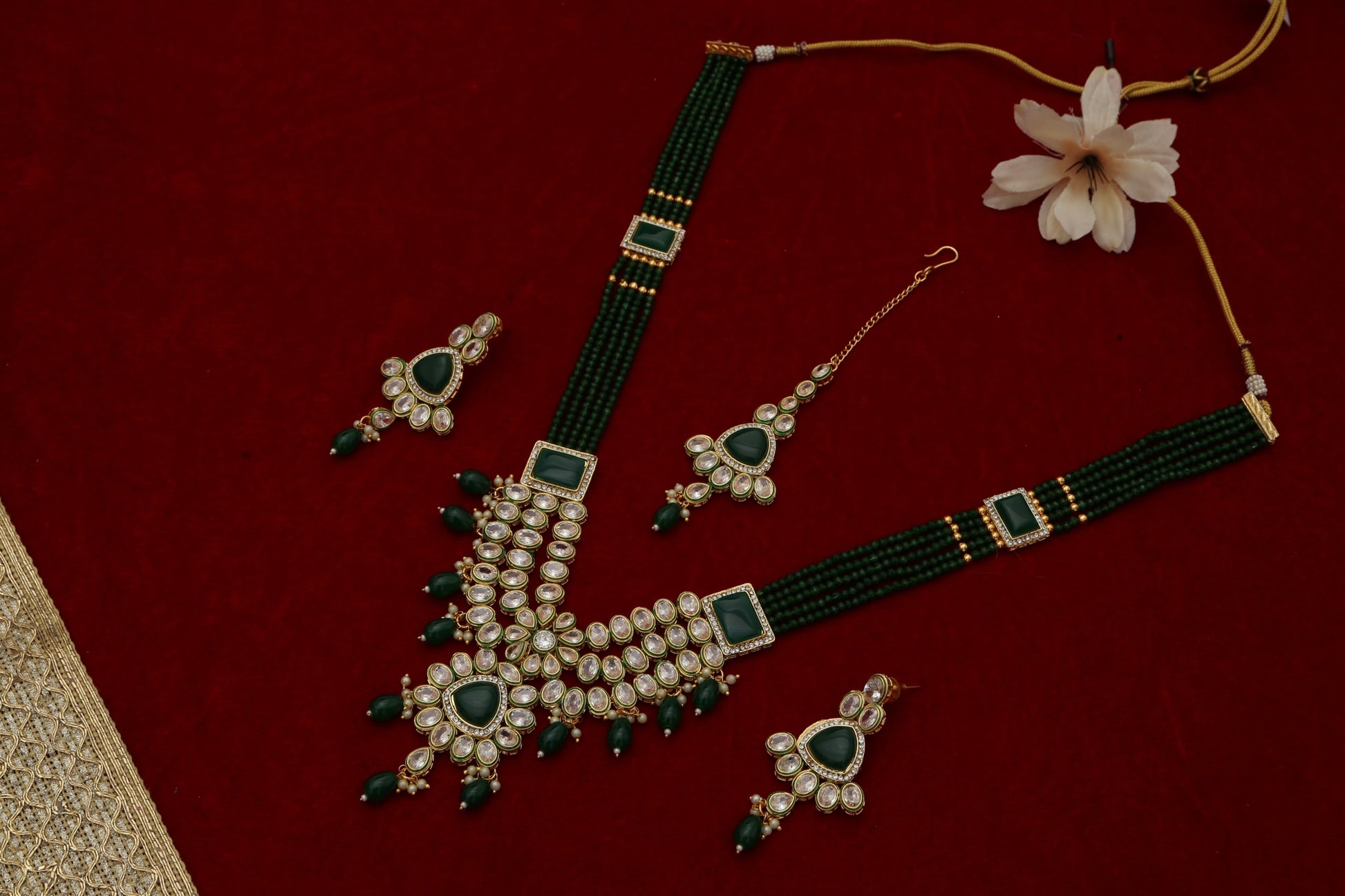 Meeran Kundan coloured stone long Designer set - Chaandi Rivaaz