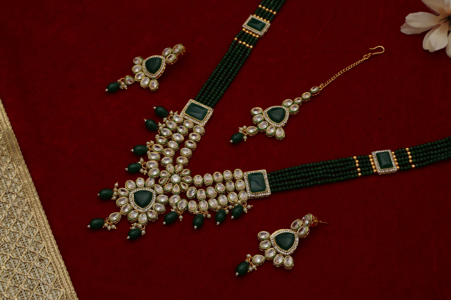 Meeran Kundan coloured stone long Designer set - Chaandi Rivaaz