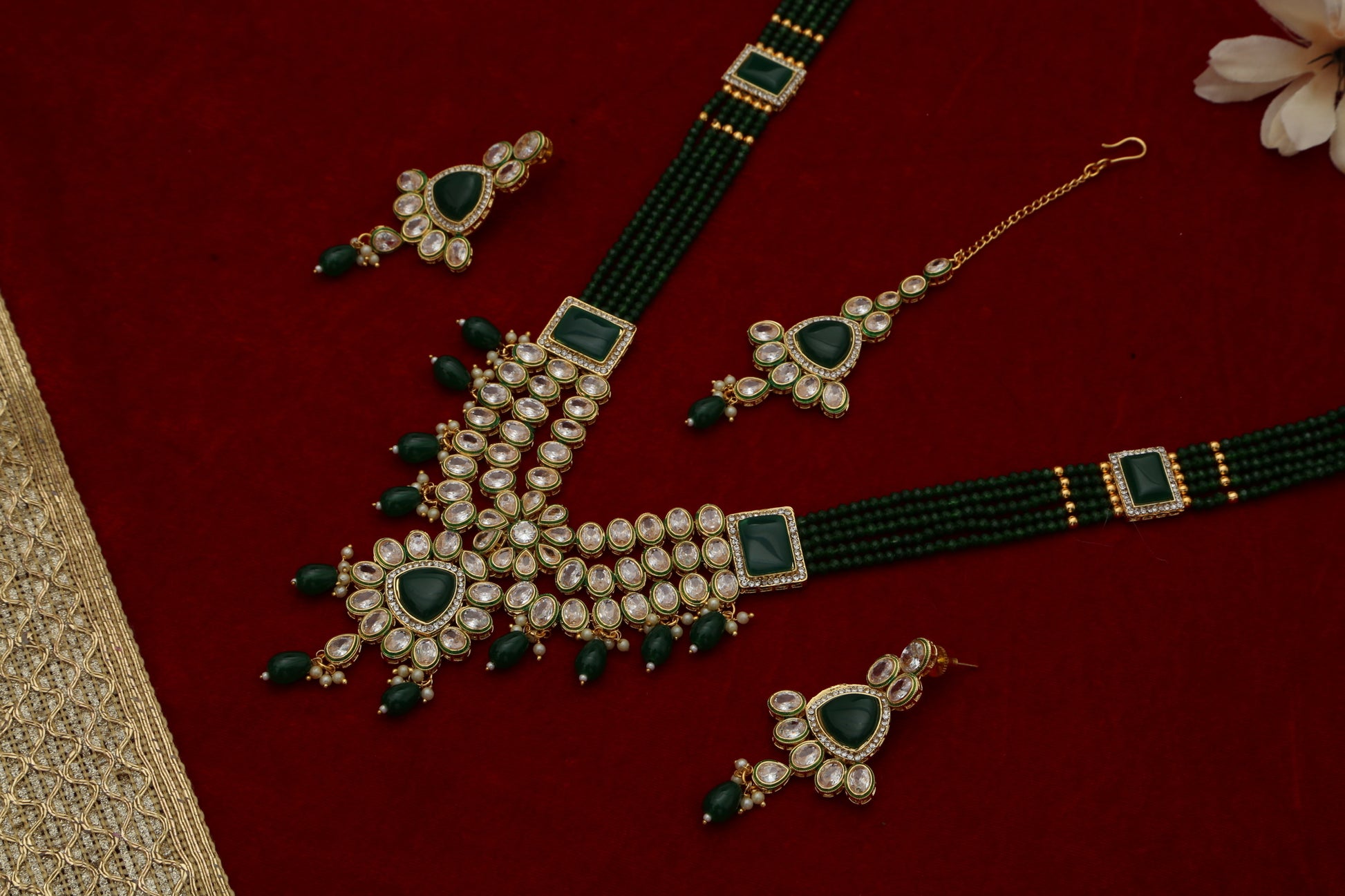 Meeran Kundan coloured stone long Designer set - Chaandi Rivaaz