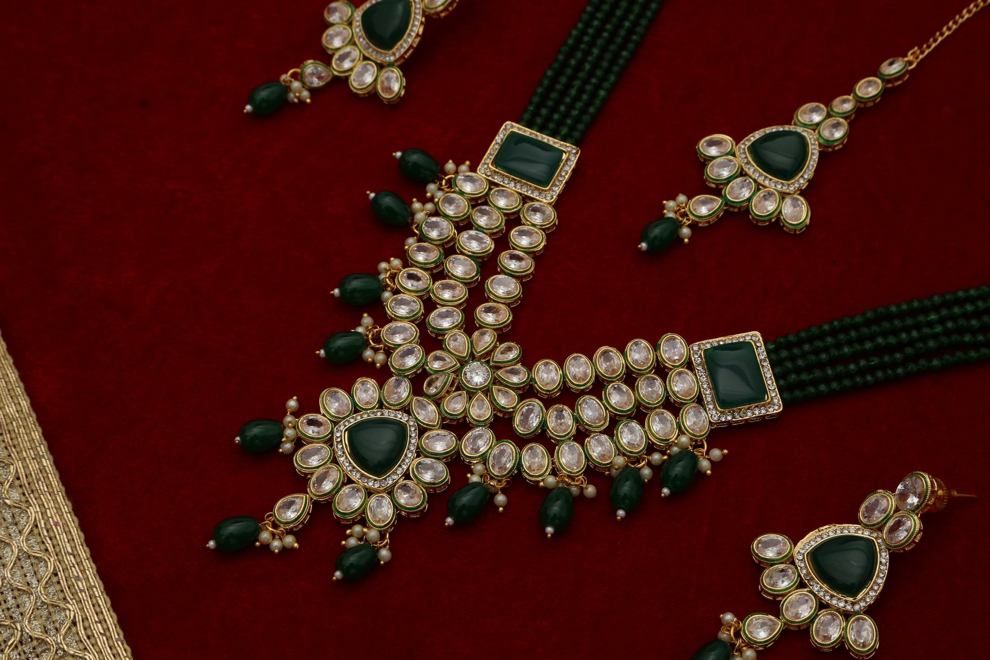 Meeran Kundan coloured stone long Designer set - Chaandi Rivaaz