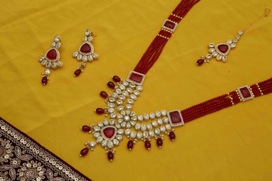 Meeran Kundan coloured stone long Designer set - Chaandi Rivaaz