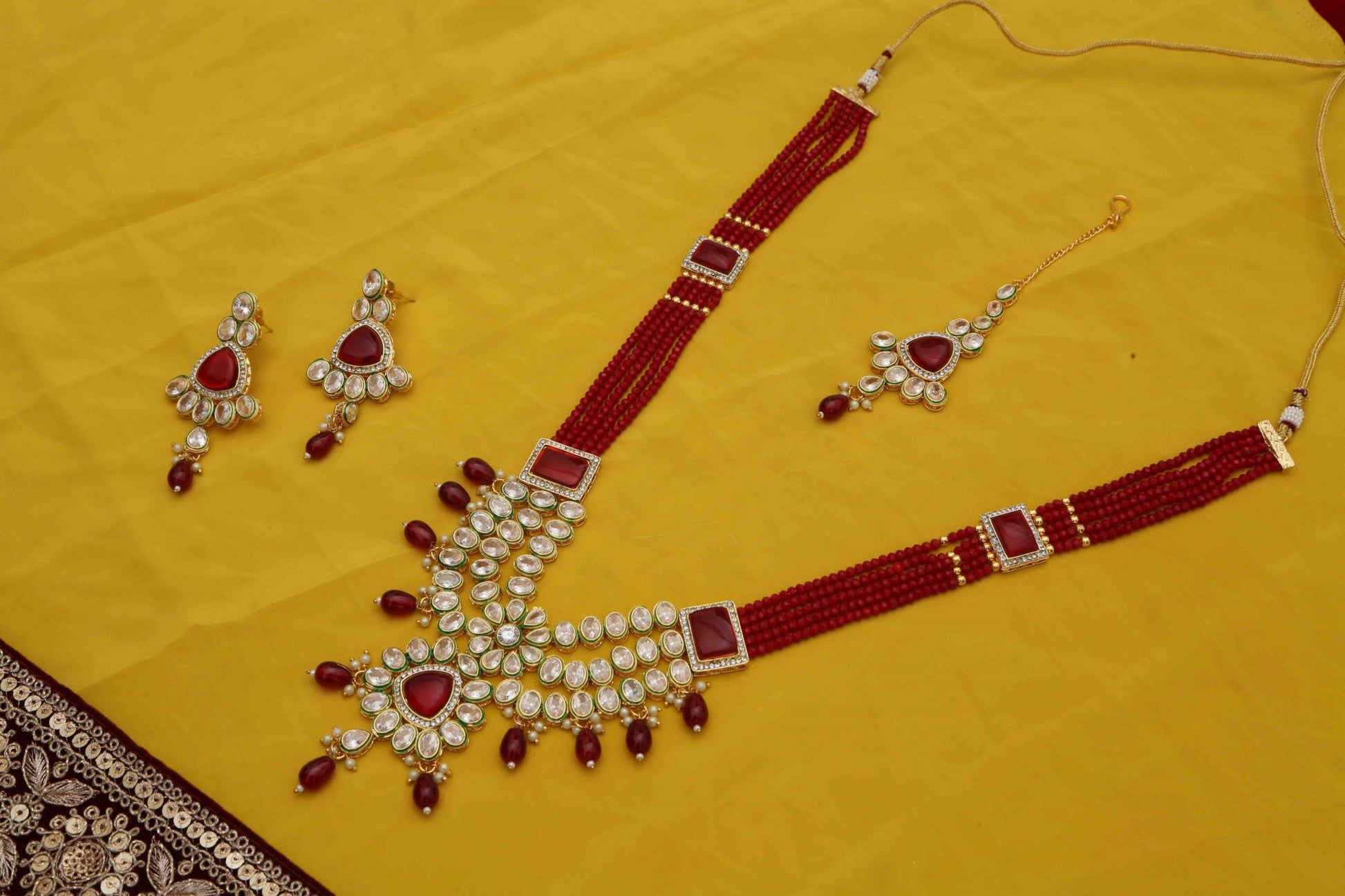 Meeran Kundan coloured stone long Designer set - Chaandi Rivaaz