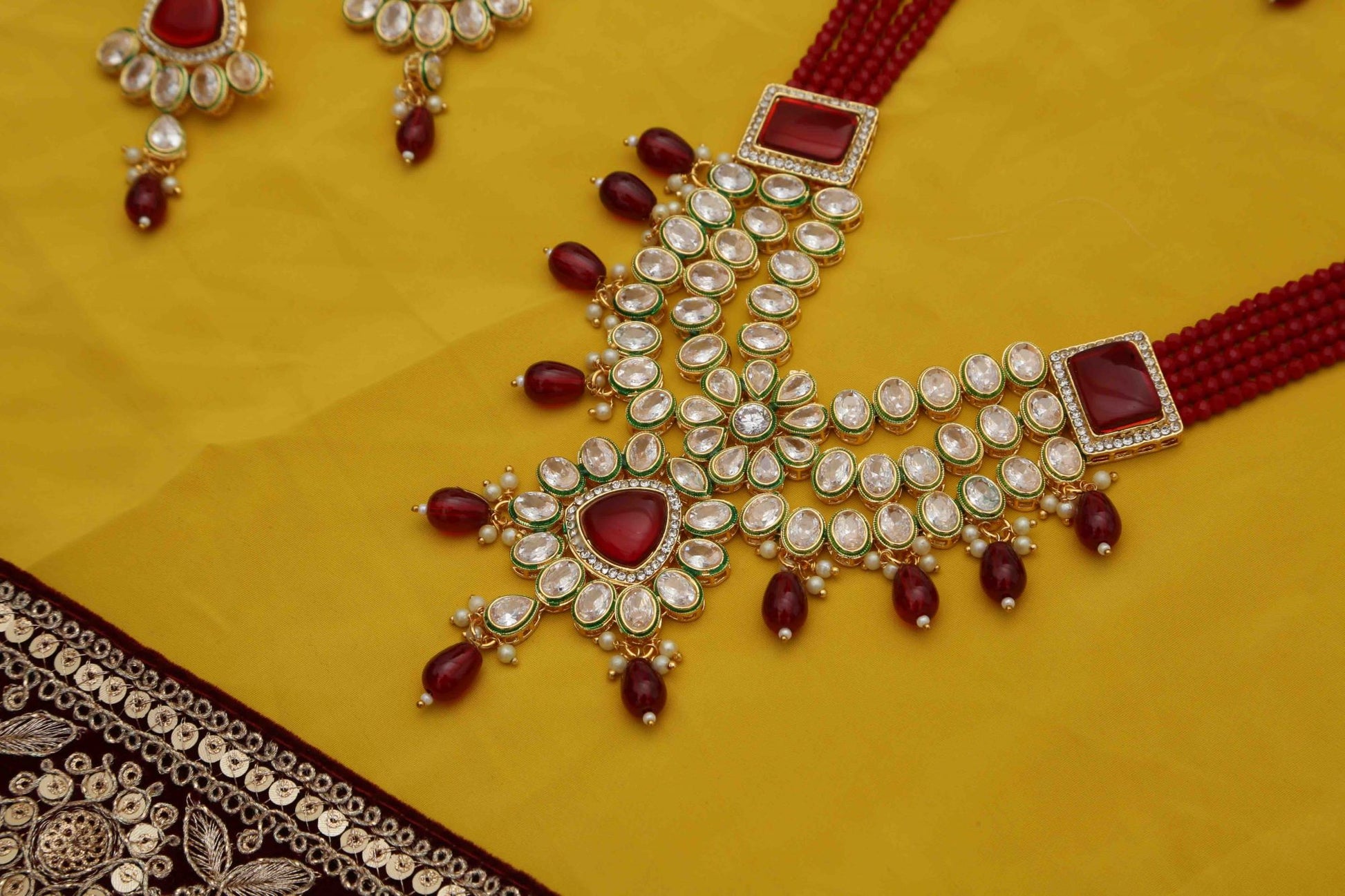 Meeran Kundan coloured stone long Designer set - Chaandi Rivaaz