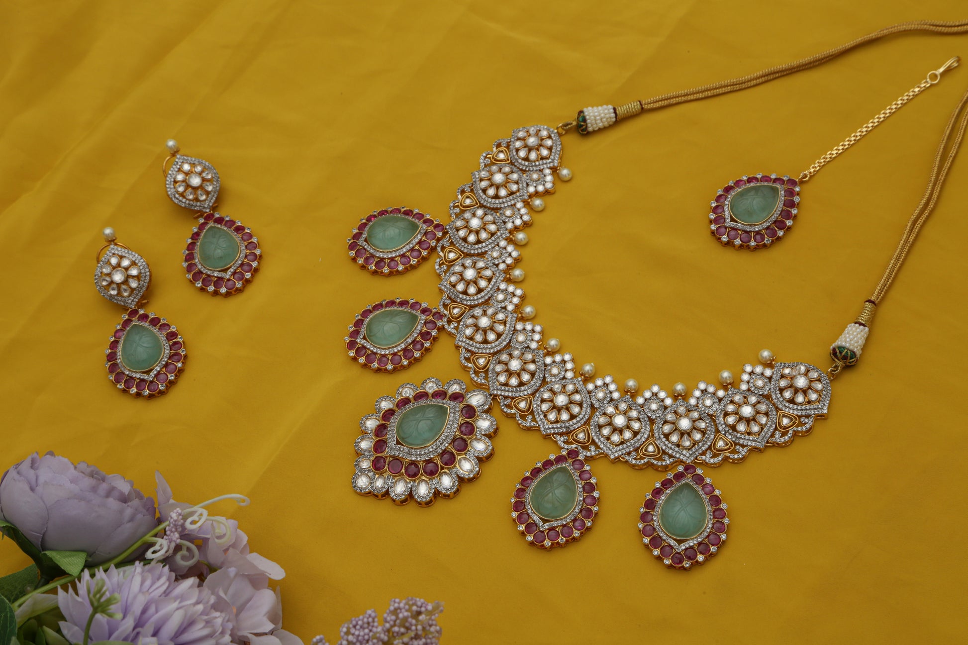 Chaandirivaaz ‘s Signature Polki Necklace Set - Chaandi Rivaaz