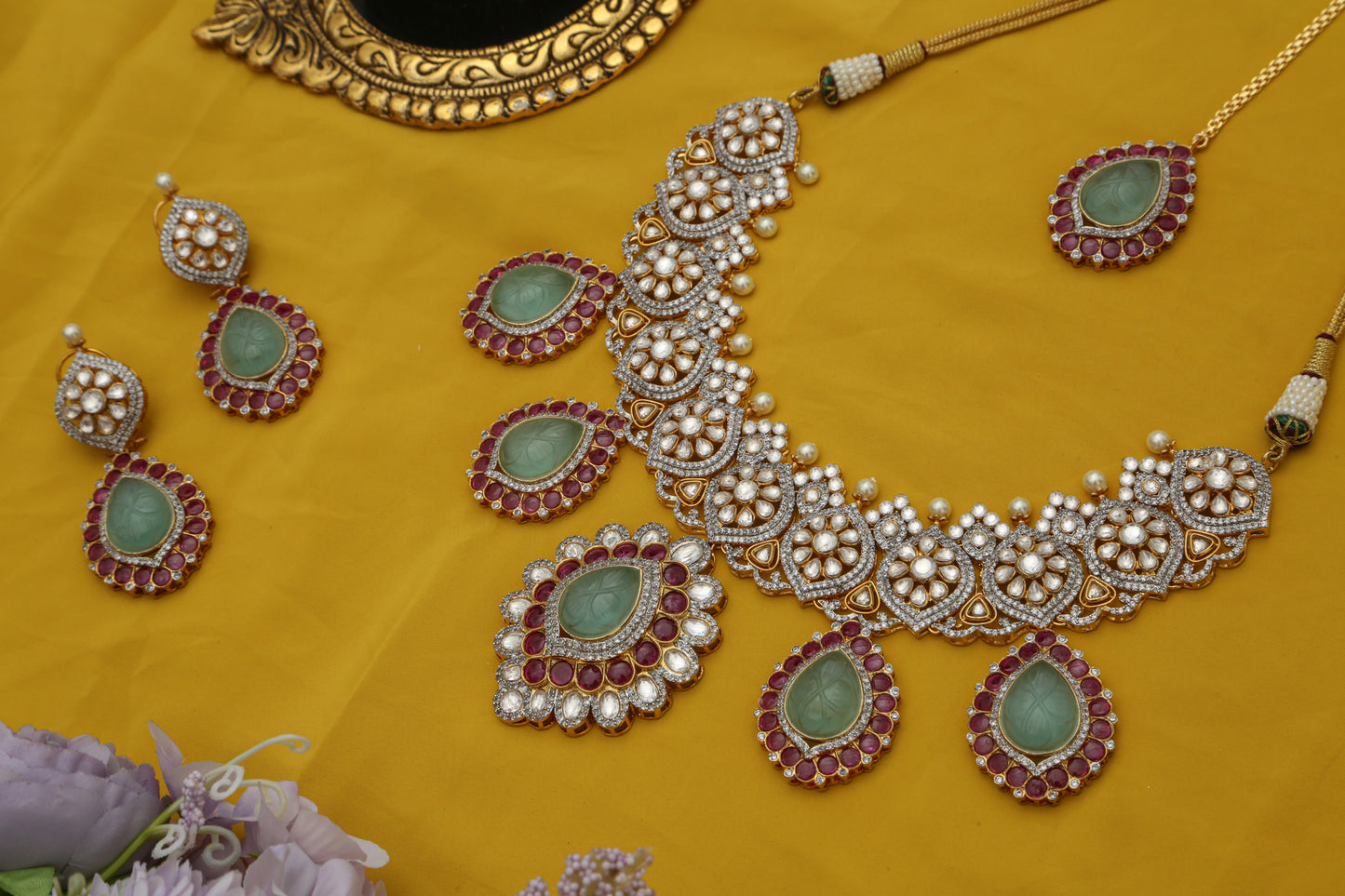 Chaandirivaaz ‘s Signature Polki Necklace Set - Chaandi Rivaaz