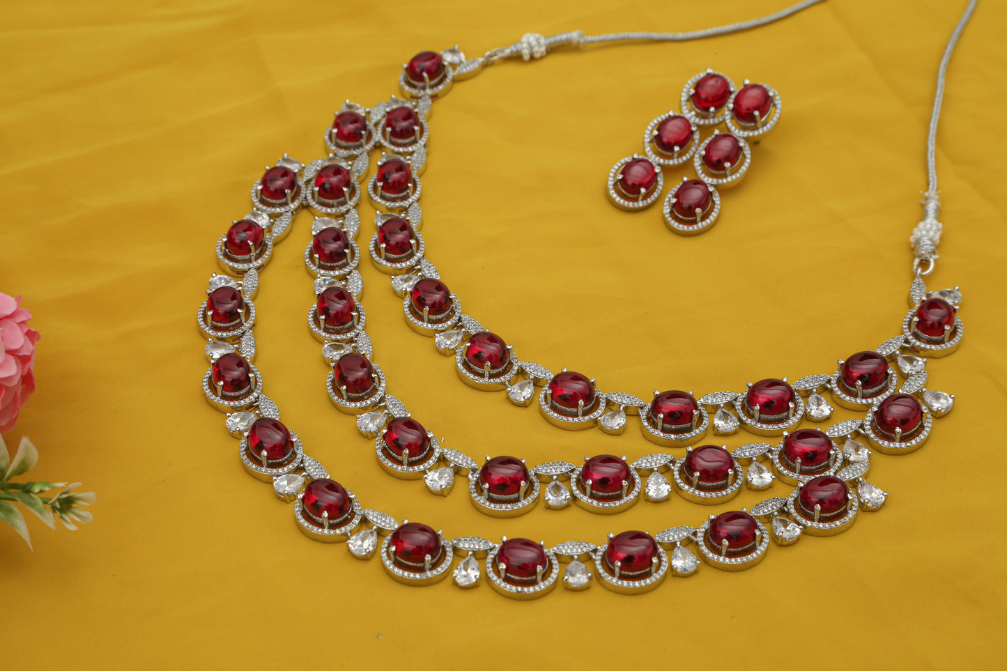 Beautiful Triple Layered Designer Necklace set - Chaandi Rivaaz