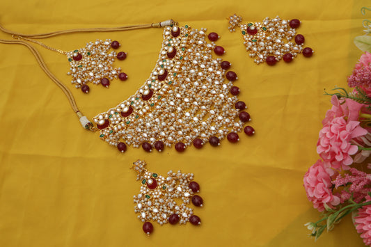 Rubina V-Shaped Jaal Jadau Designer Necklace set - Chaandi Rivaaz