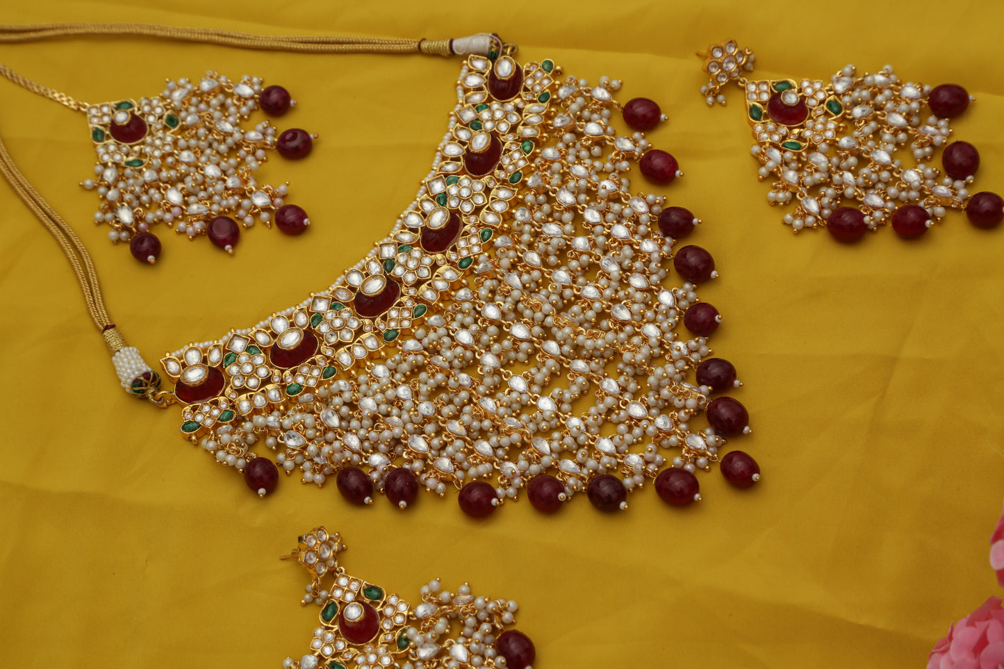 Rubina V-Shaped Jaal Jadau Designer Necklace set - Chaandi Rivaaz