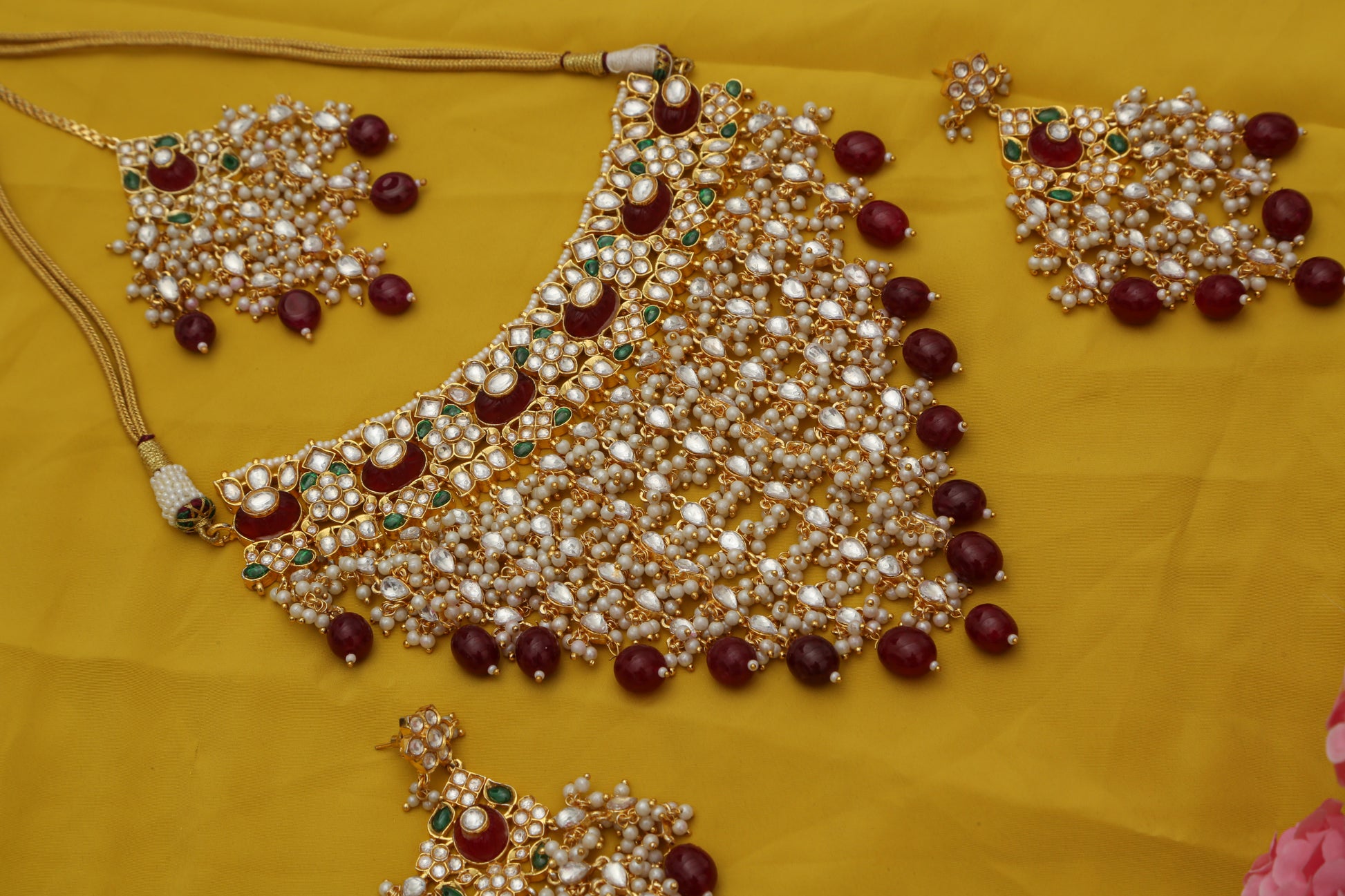 Rubina V-Shaped Jaal Jadau Designer Necklace set - Chaandi Rivaaz
