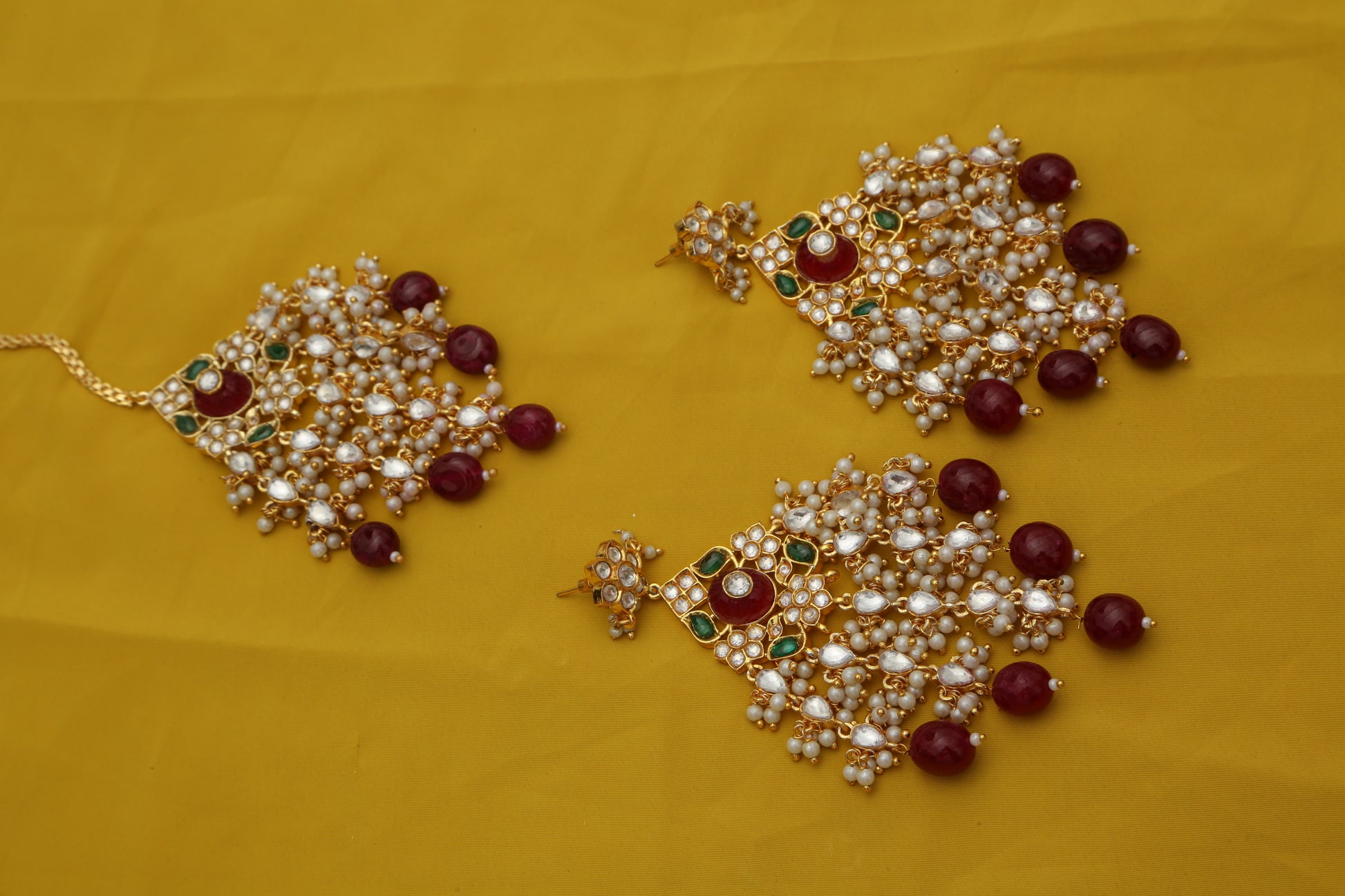 Rubina V-Shaped Jaal Jadau Designer Necklace set - Chaandi Rivaaz