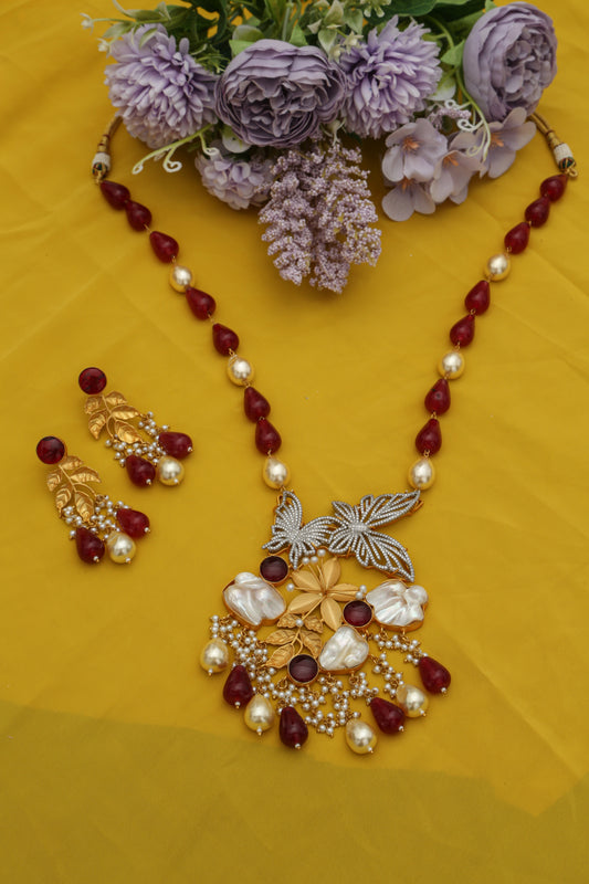 Beautiful Long Mother of Pearl Designer Necklace set - Chaandi Rivaaz