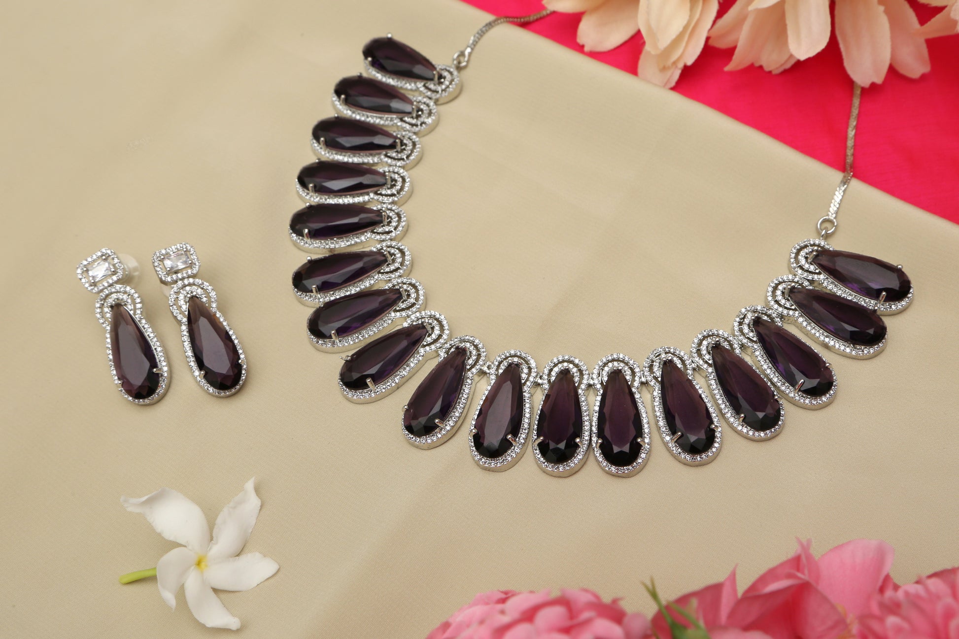 Elegant CZ Designer Necklace Set - Chaandi Rivaaz