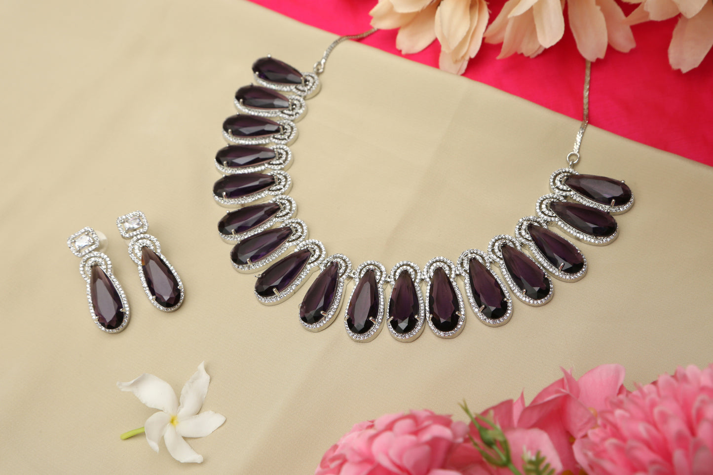 Elegant CZ Designer Necklace Set - Chaandi Rivaaz