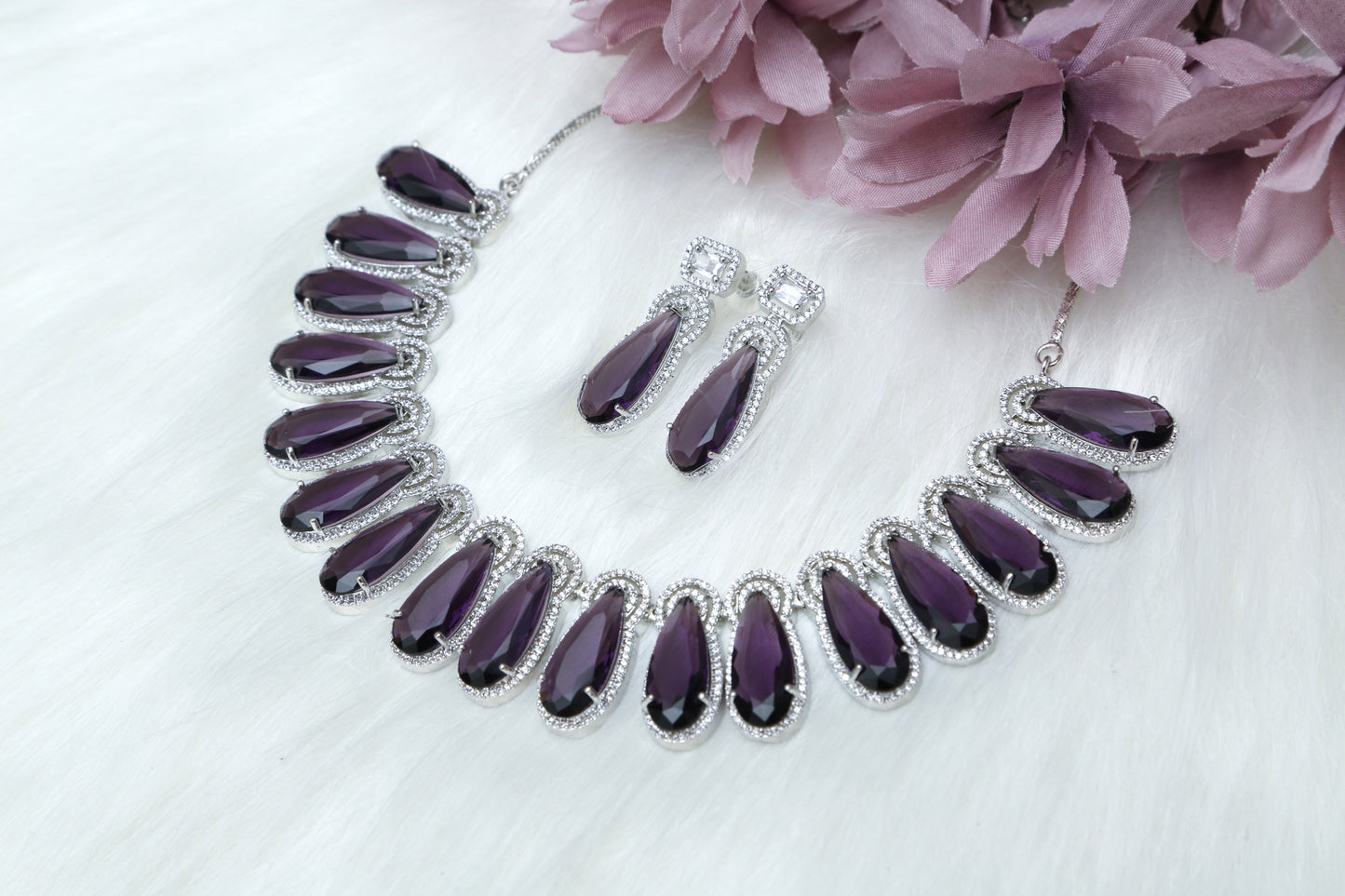 Elegant CZ Designer Necklace Set - Chaandi Rivaaz