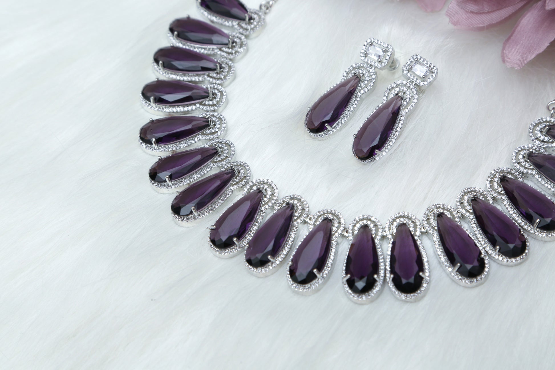 Elegant CZ Designer Necklace Set - Chaandi Rivaaz