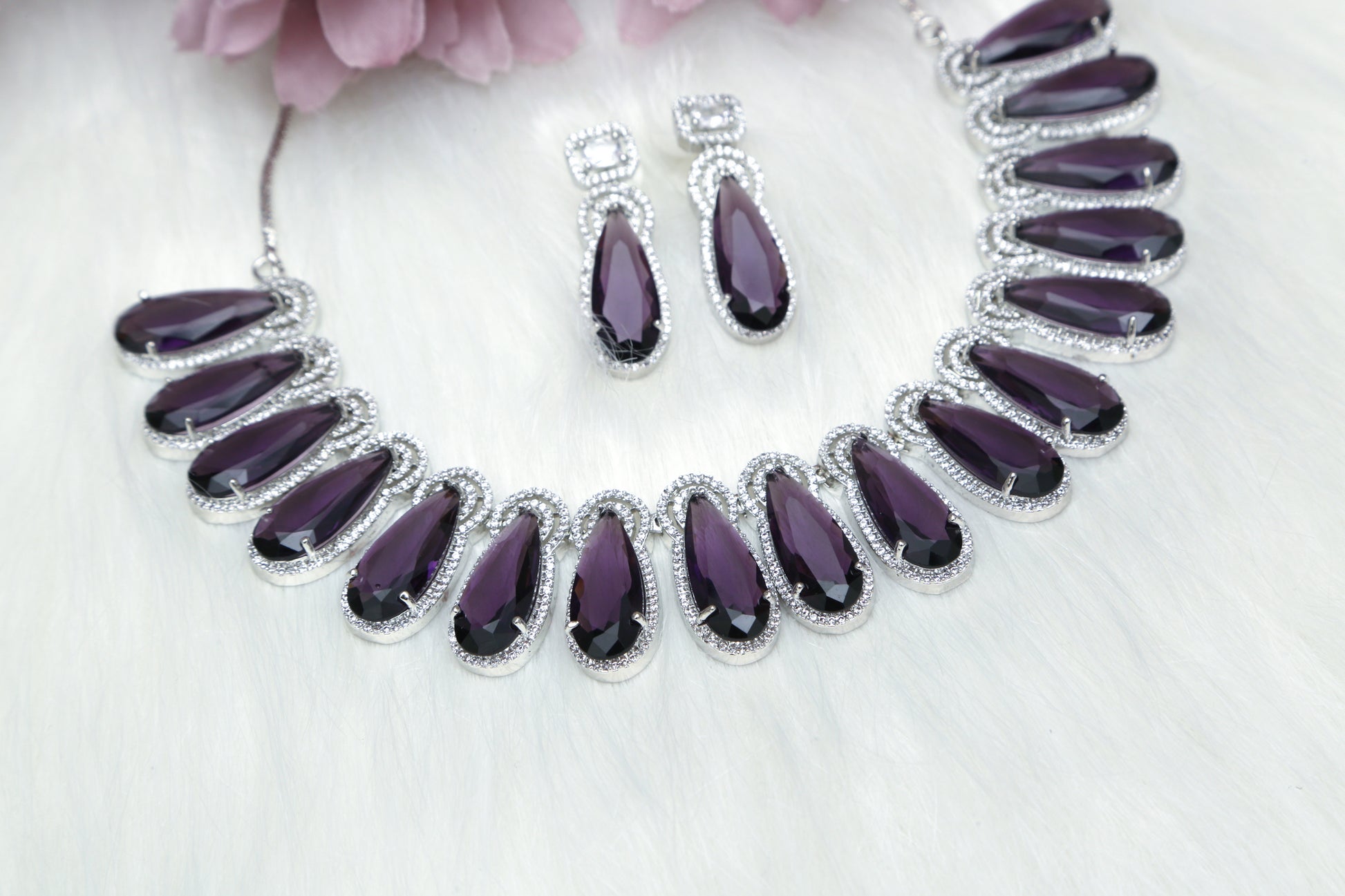 Elegant CZ Designer Necklace Set - Chaandi Rivaaz