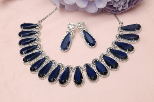 Elegant CZ Designer Necklace Set - Chaandi Rivaaz