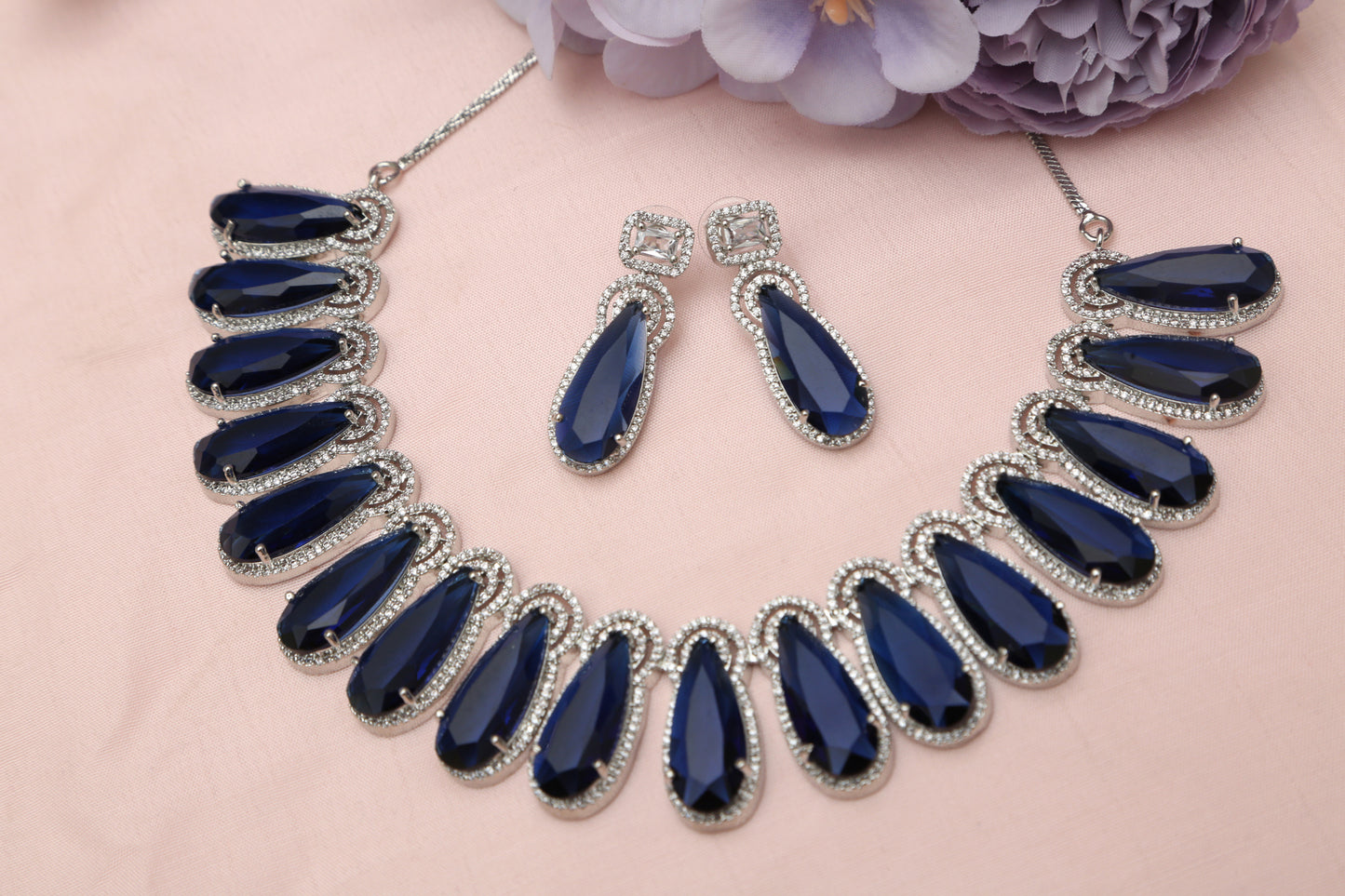 Elegant CZ Designer Necklace Set - Chaandi Rivaaz