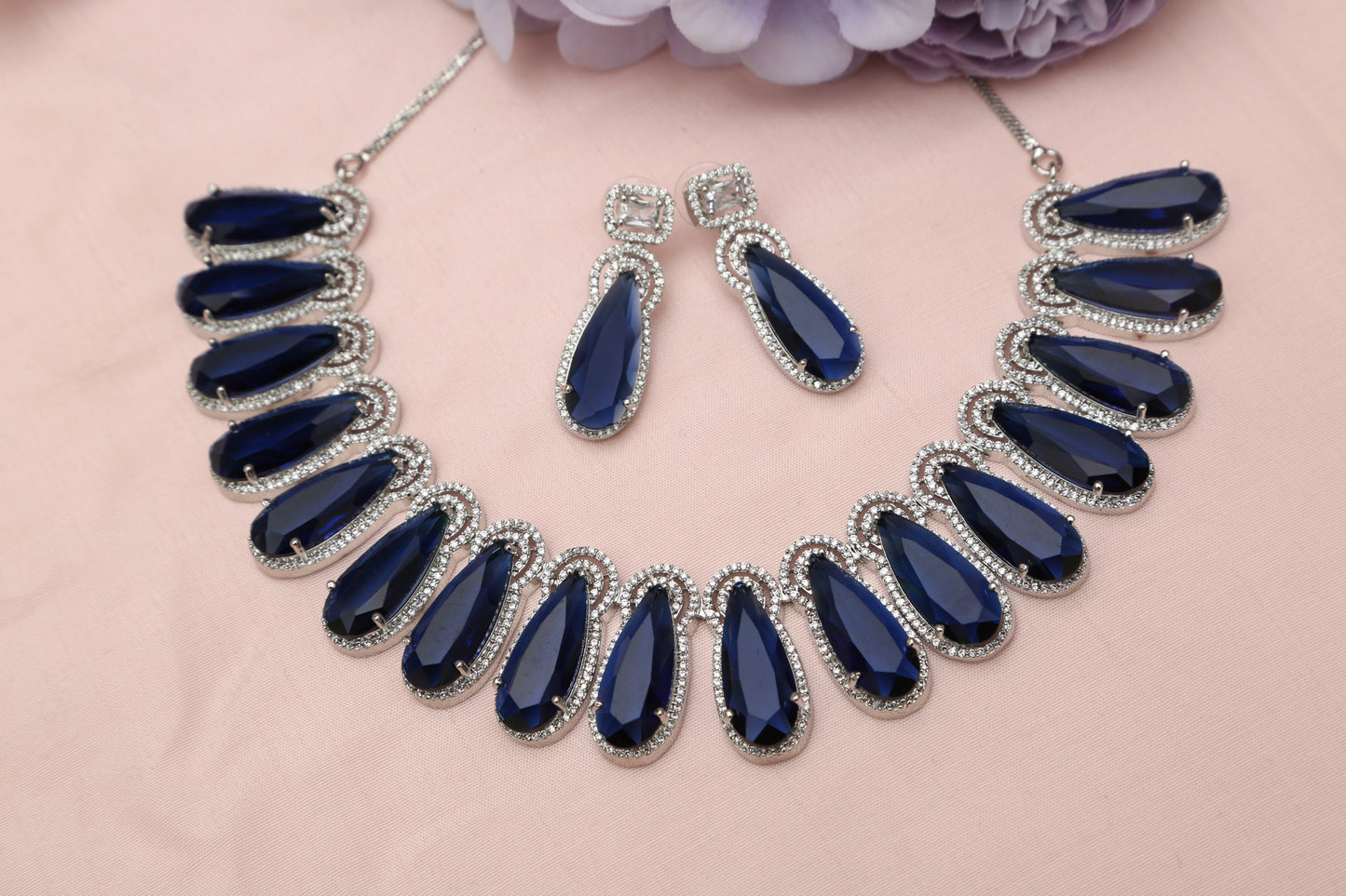 Elegant CZ Designer Necklace Set - Chaandi Rivaaz