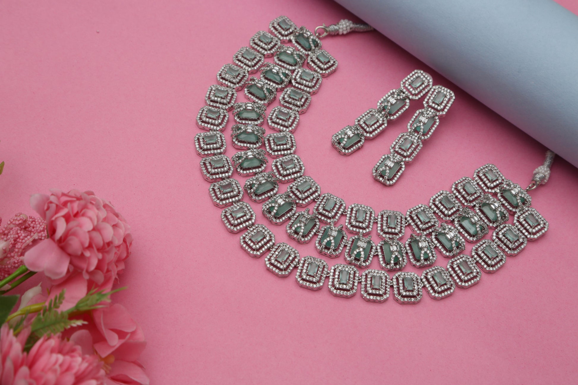 Daisy CZ Triple Layered Designer Necklace set - Chaandi Rivaaz