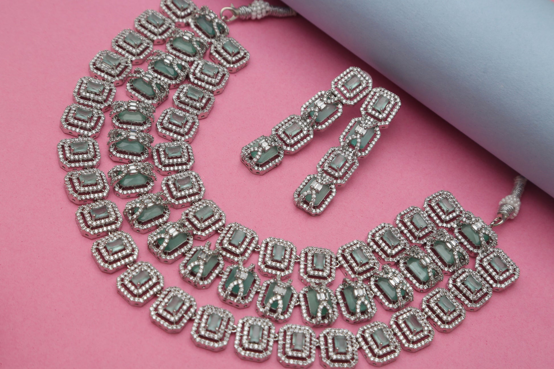 Daisy CZ Triple Layered Designer Necklace set - Chaandi Rivaaz