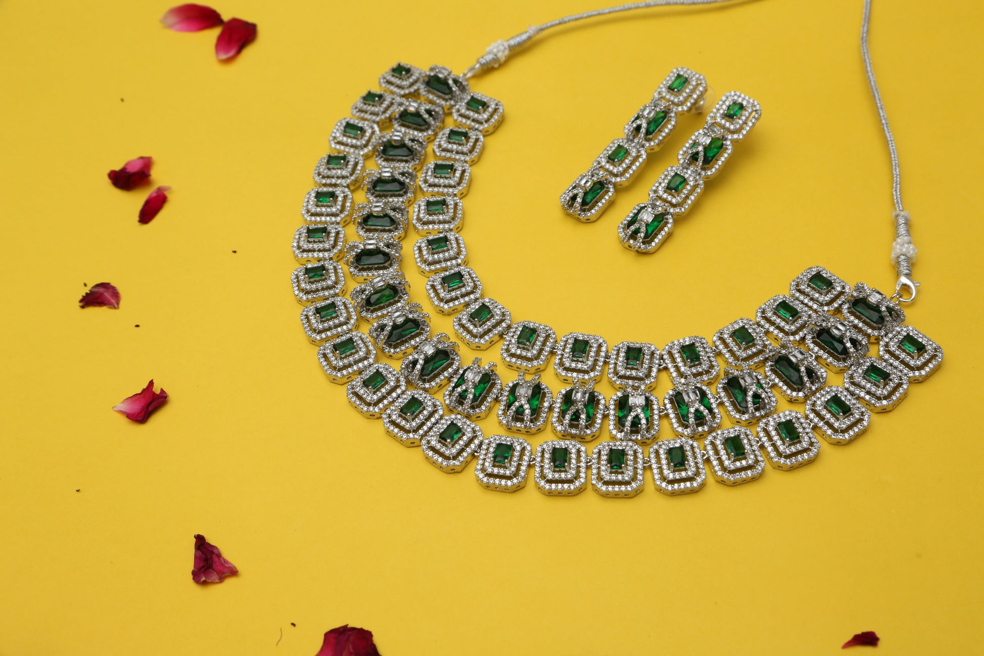 Daisy CZ Triple Layered Designer Necklace set - Chaandi Rivaaz