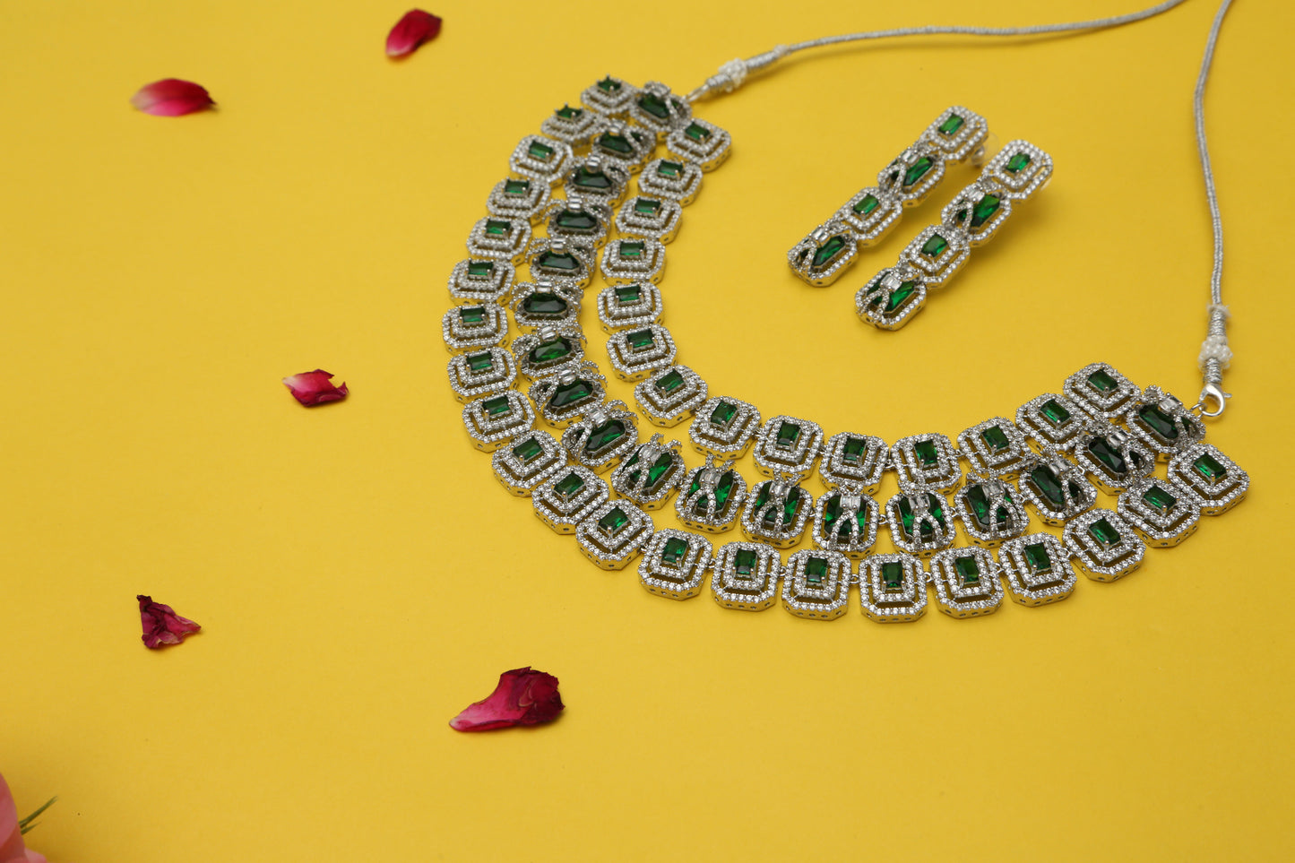 Daisy CZ Triple Layered Designer Necklace set - Chaandi Rivaaz